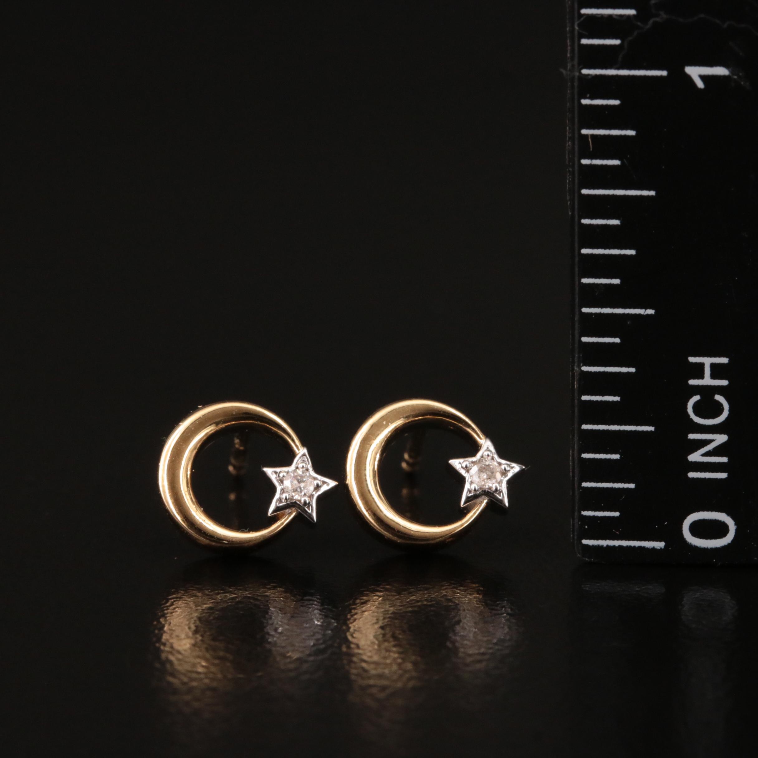 Sterling Circle and Diamond Star Stud Earrings