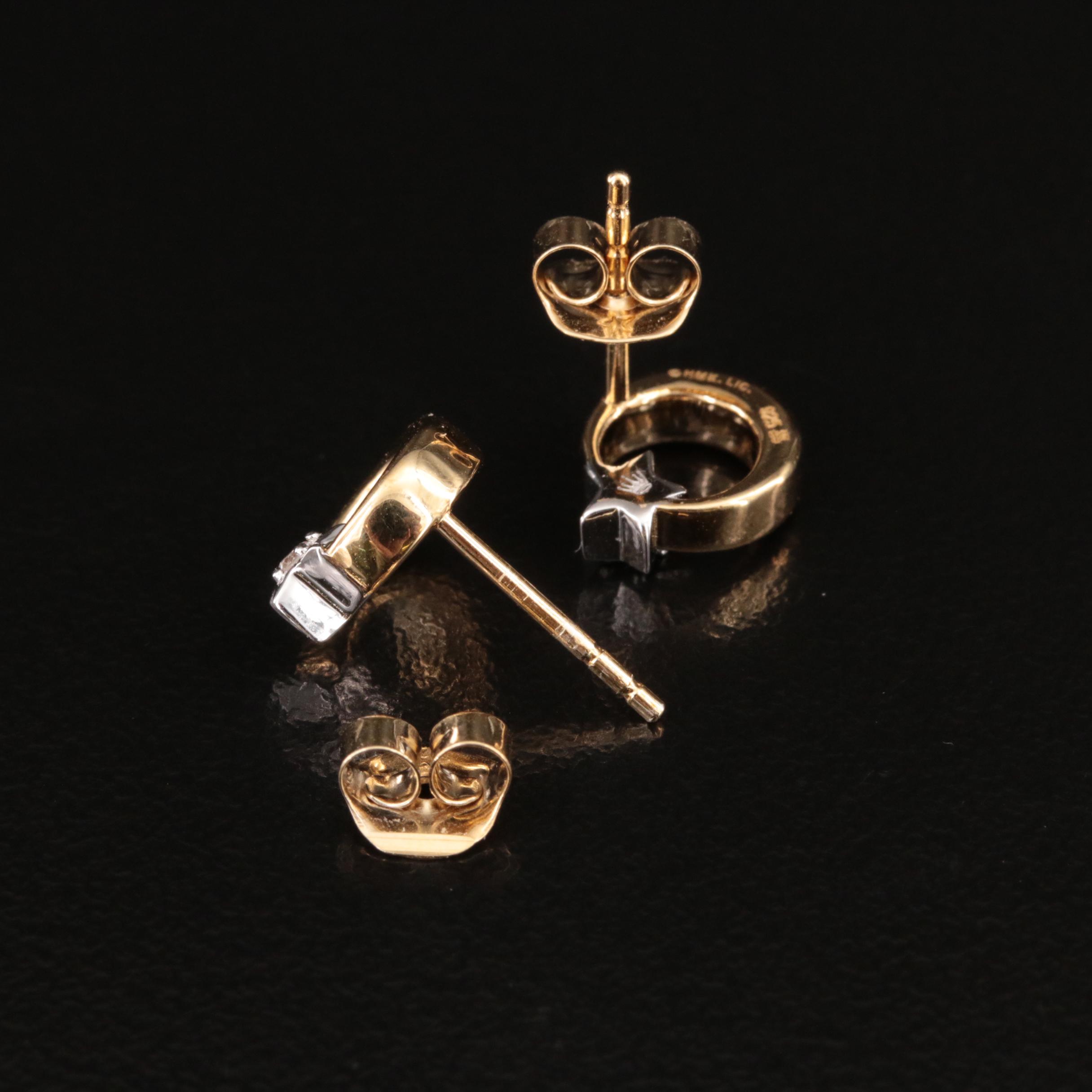 Sterling Circle and Diamond Star Stud Earrings