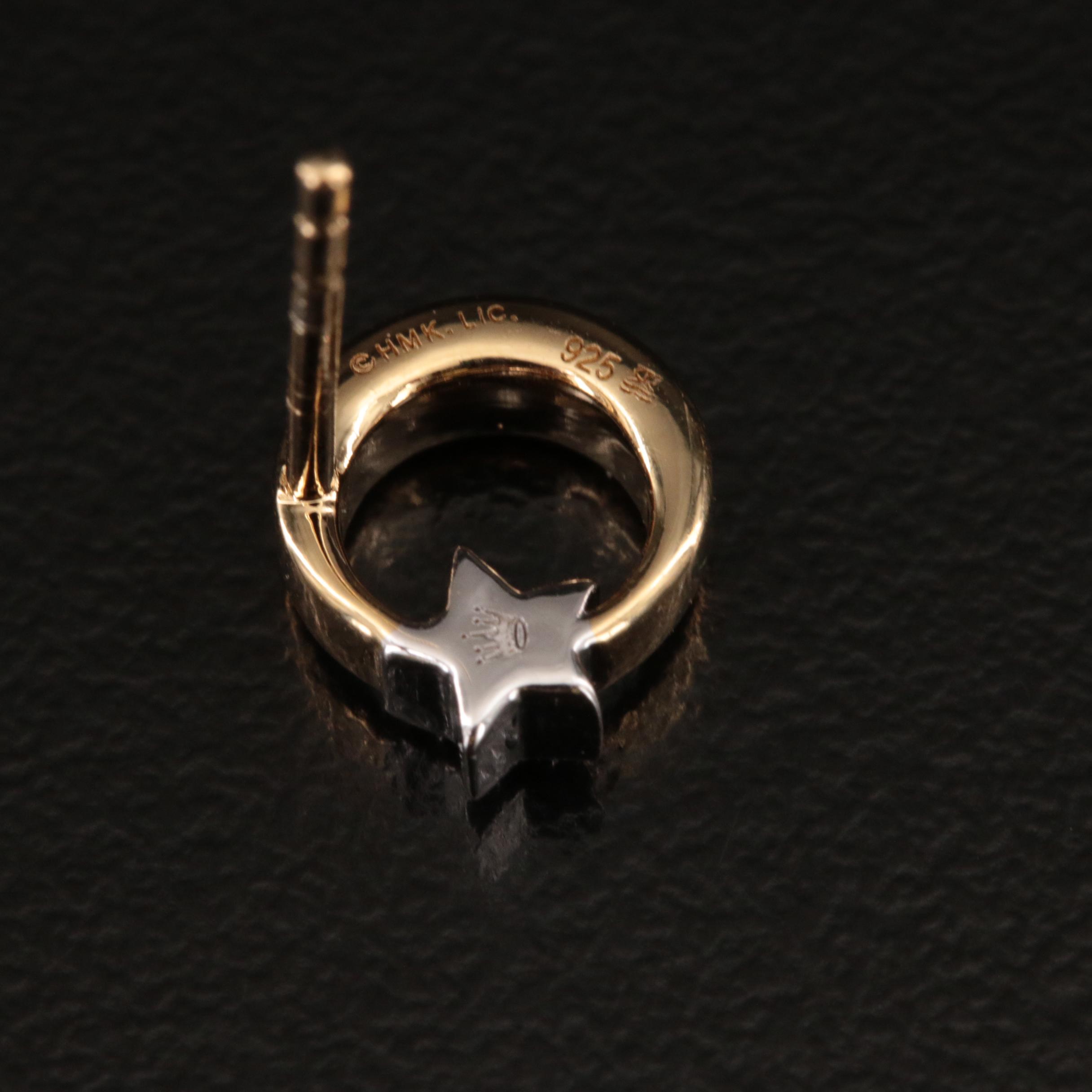 Sterling Circle and Diamond Star Stud Earrings