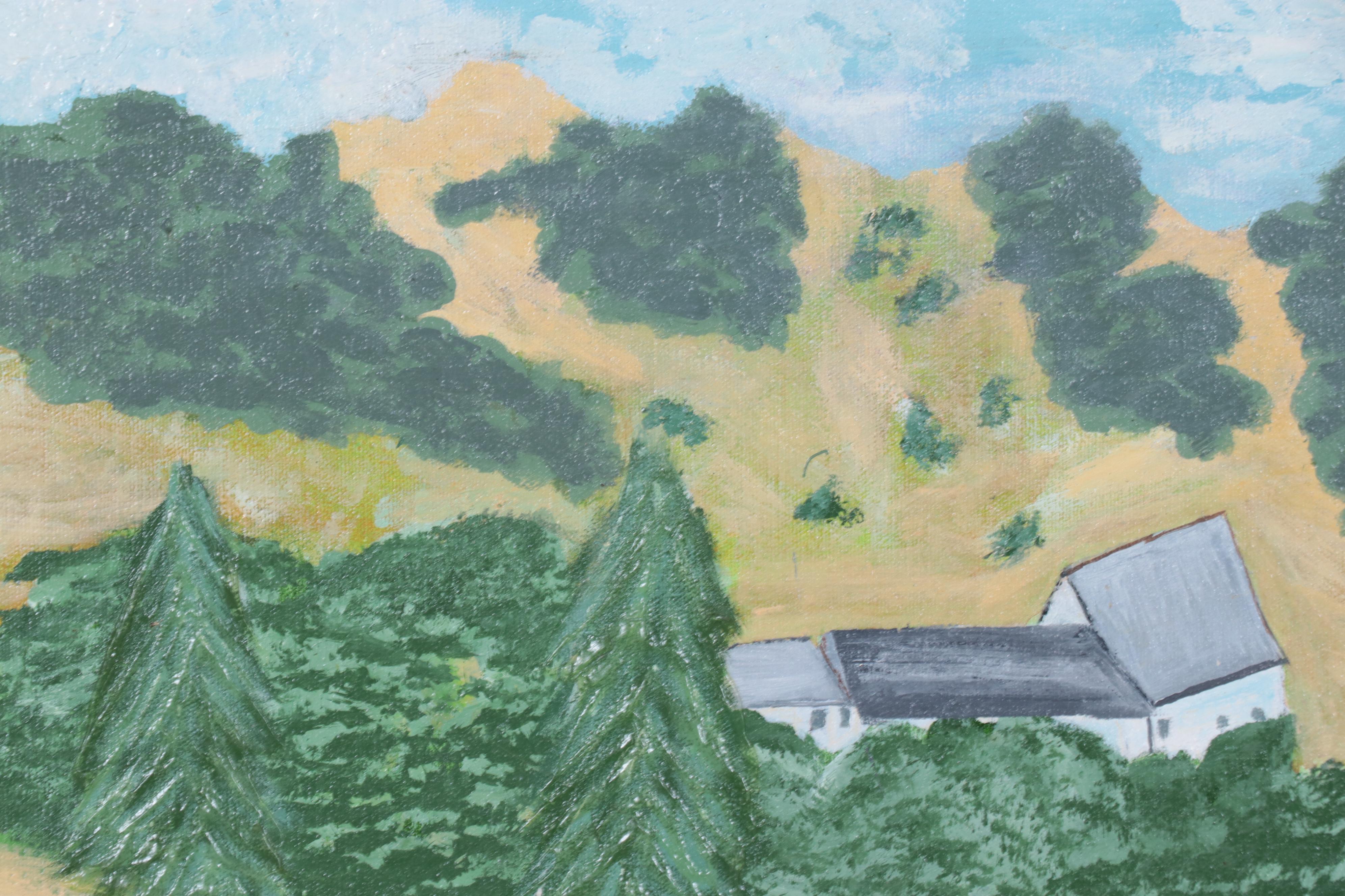 Folk Townscape Acrylic Painting, 1975