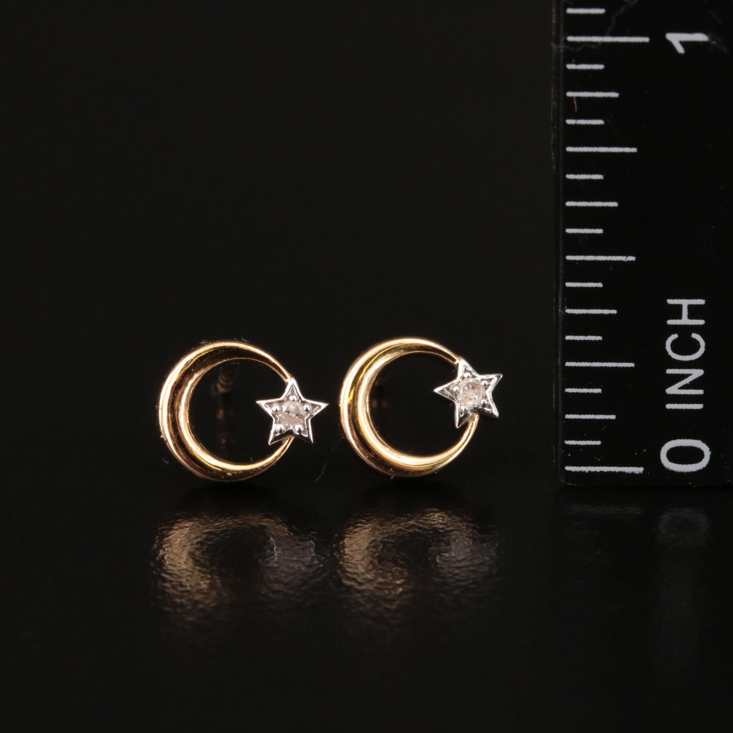 Sterling Circle and Diamond Star Stud Earrings