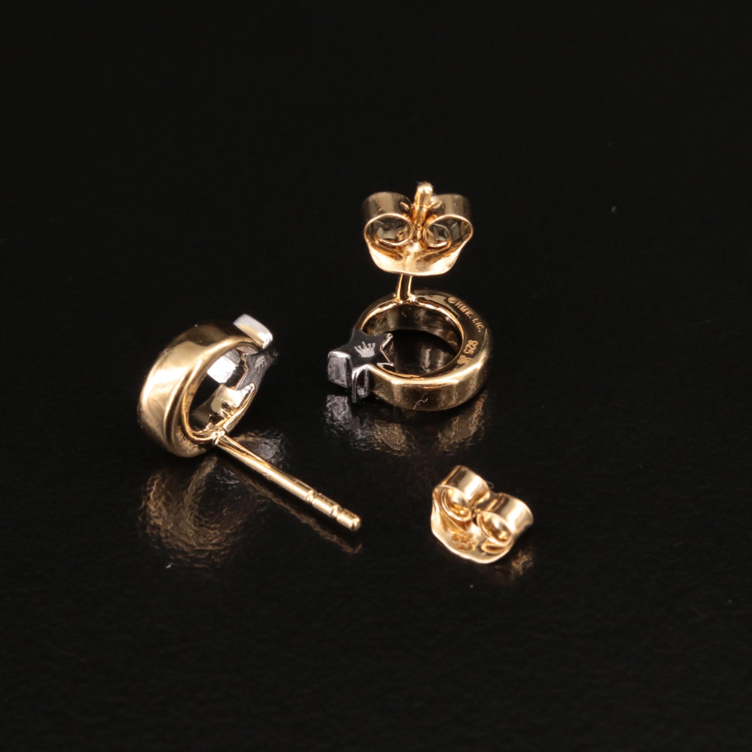 Sterling Circle and Diamond Star Stud Earrings