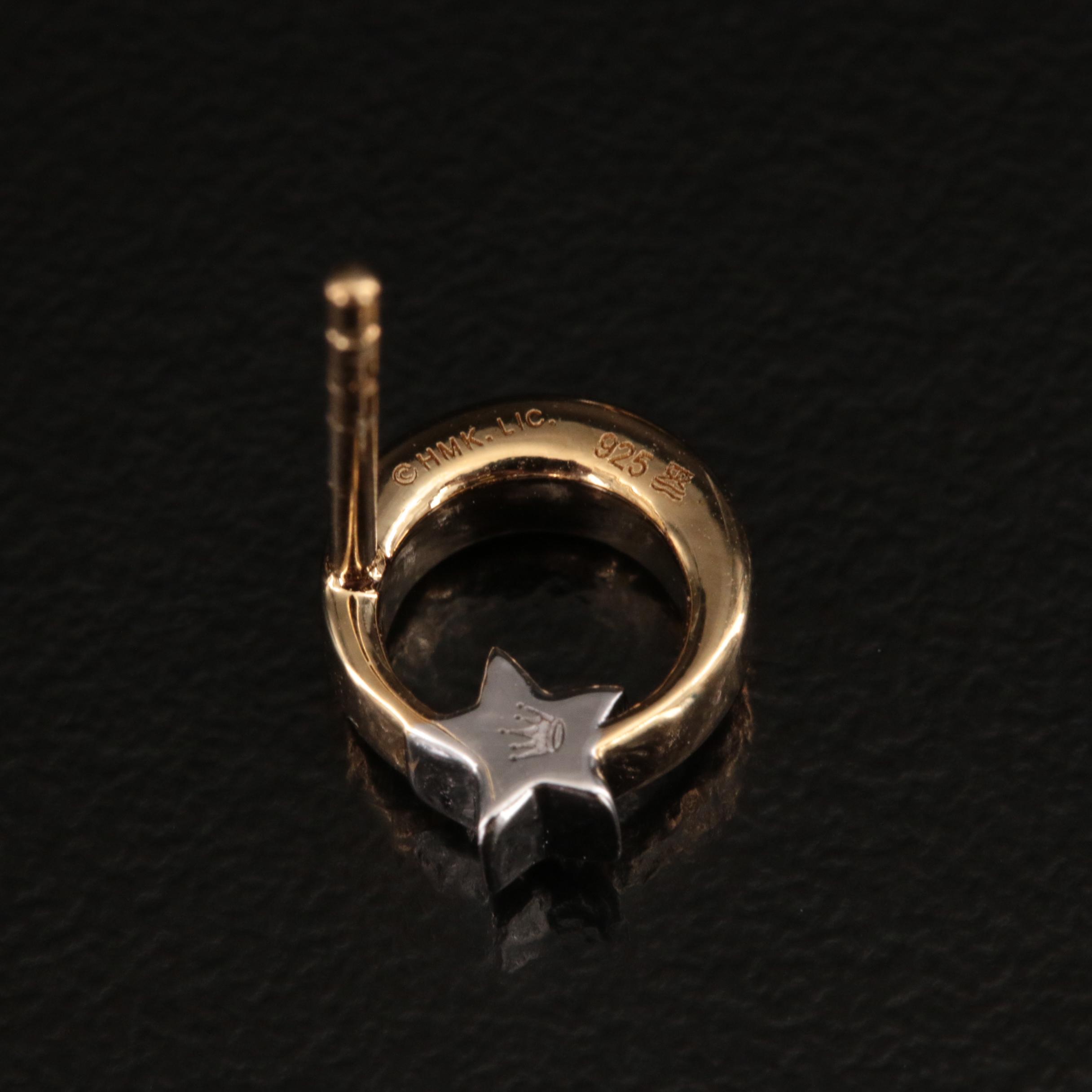 Sterling Circle and Diamond Star Stud Earrings