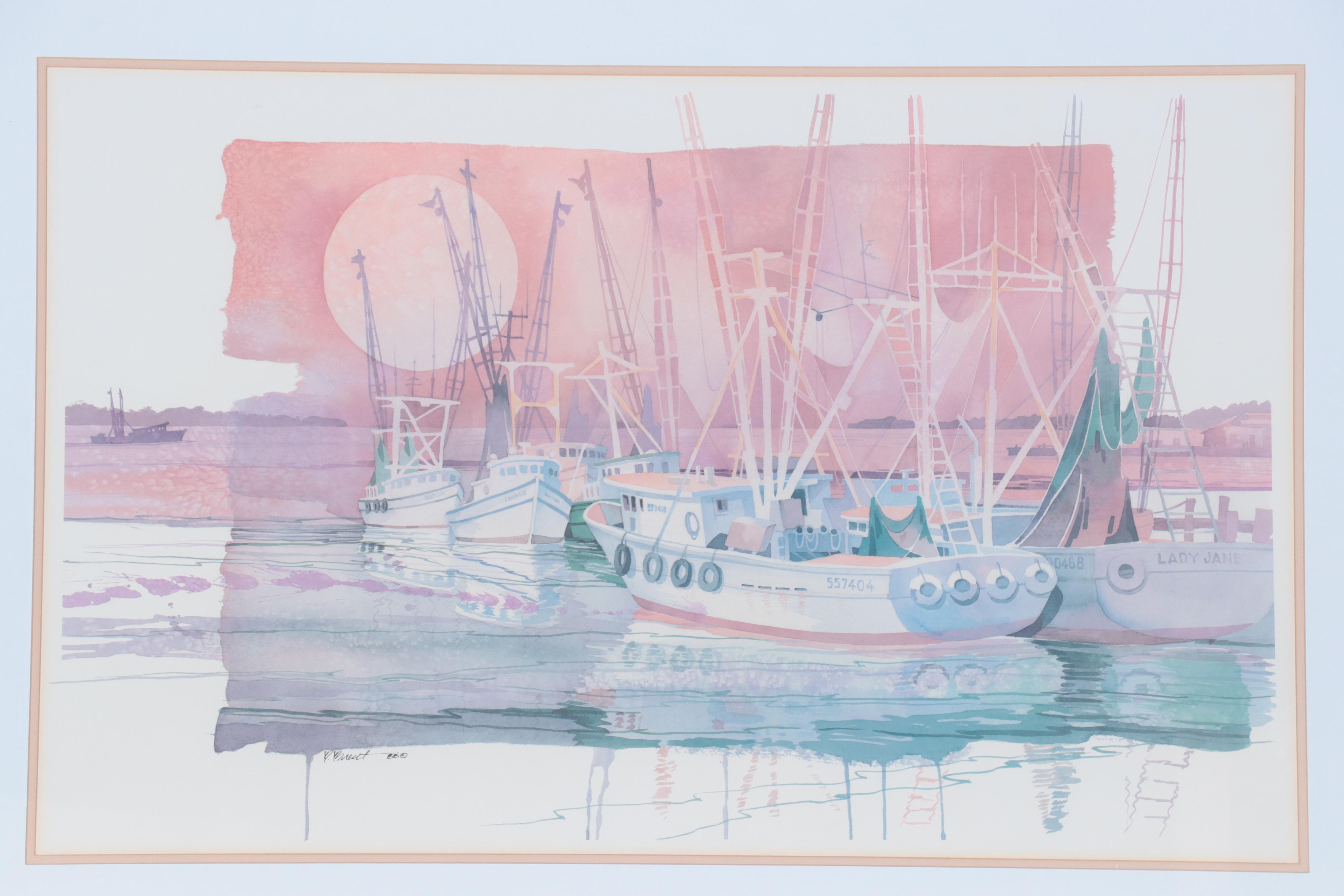 Offset Lithograph After Paul Brent of Marina at Sunrise