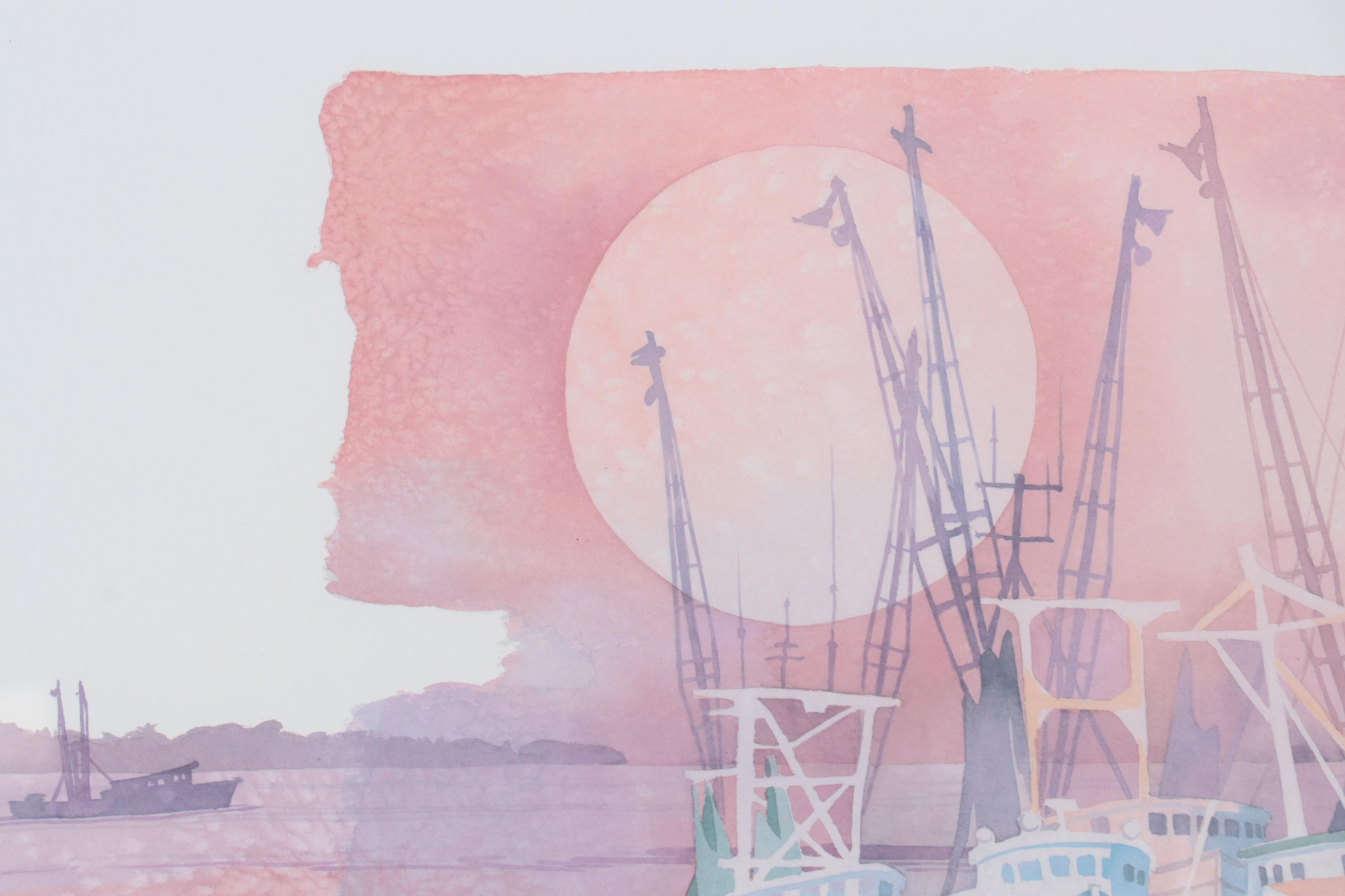 Offset Lithograph After Paul Brent of Marina at Sunrise