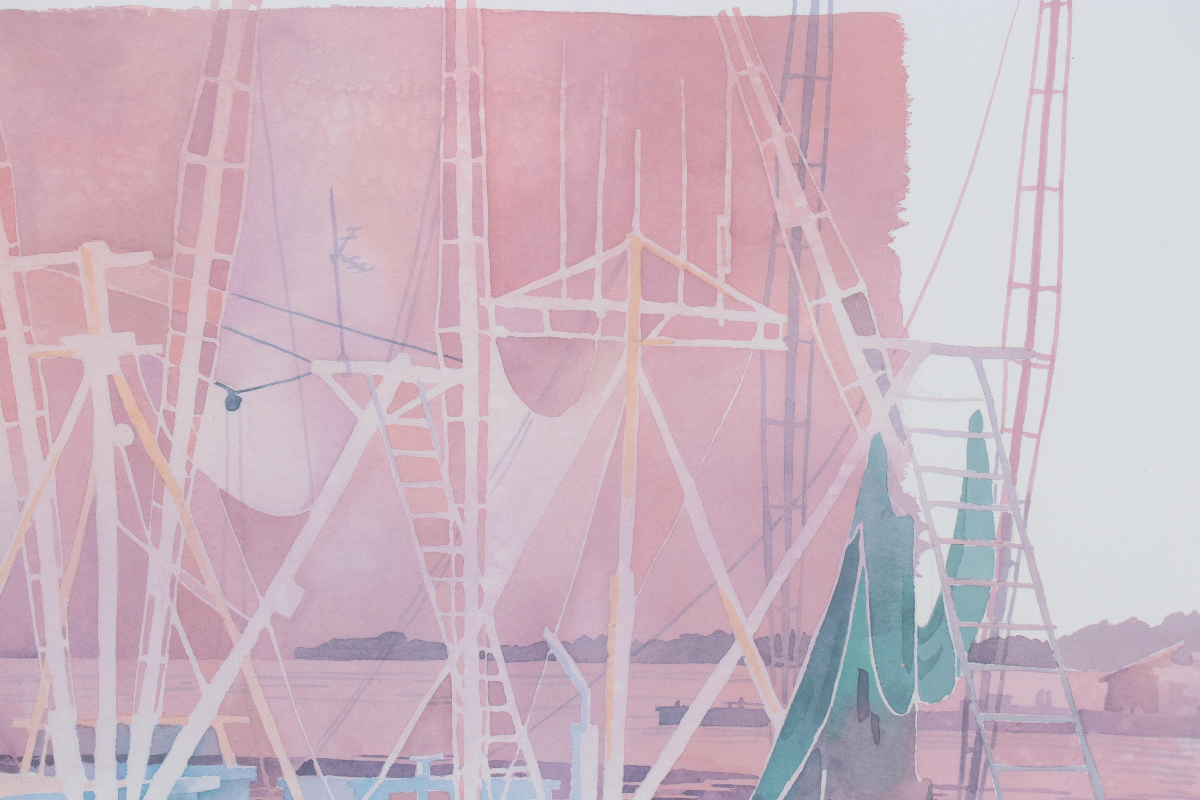 Offset Lithograph After Paul Brent of Marina at Sunrise