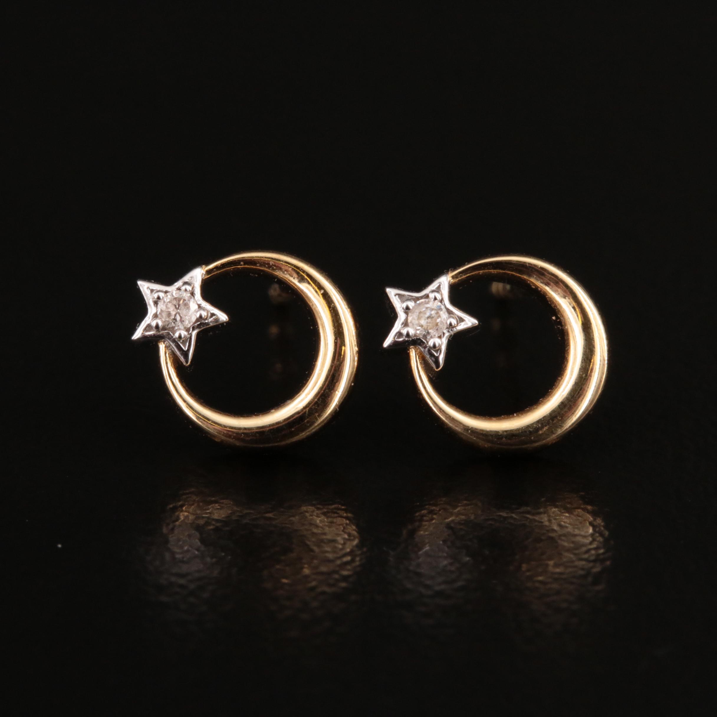 Sterling Circle and Diamond Star Stud Earrings