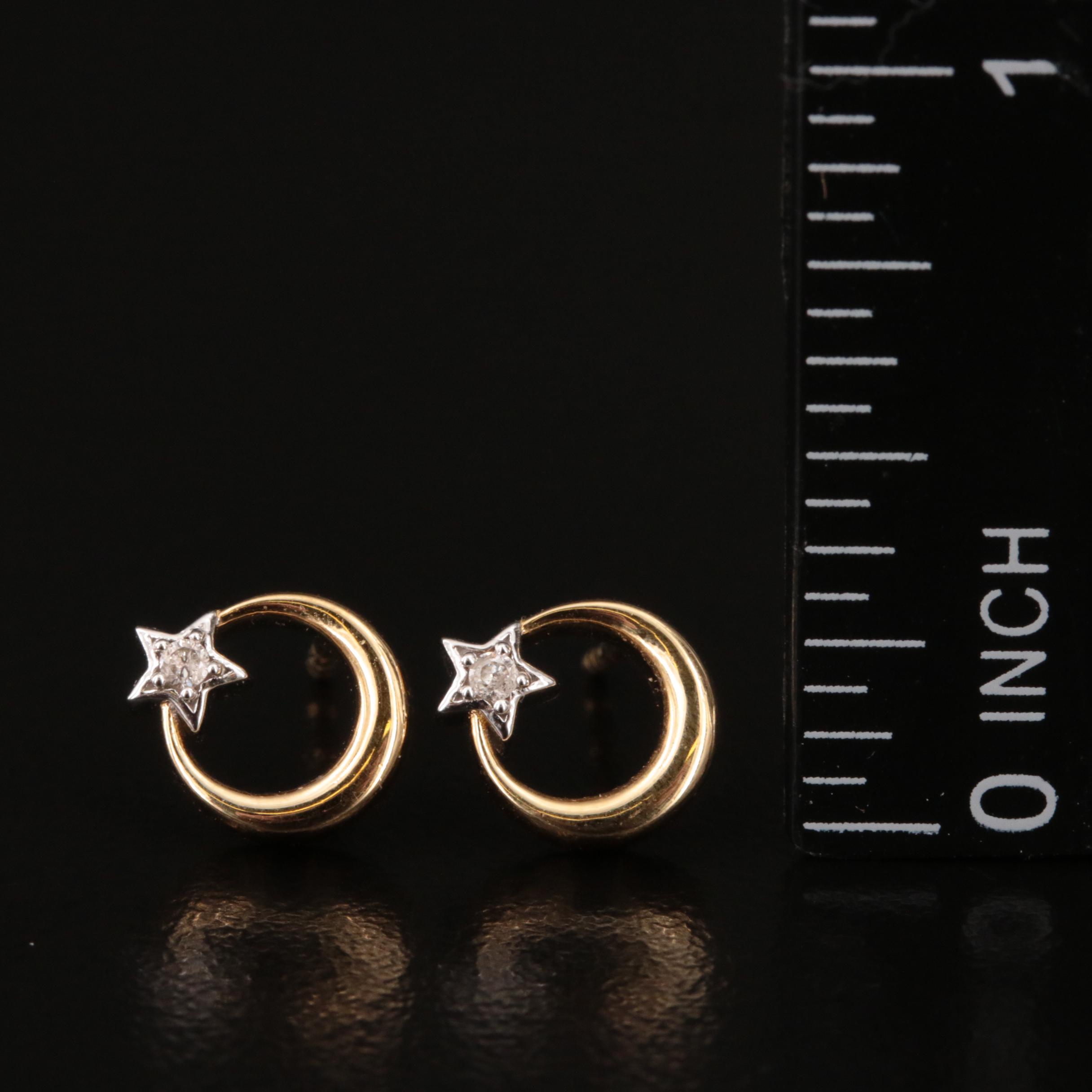Sterling Circle and Diamond Star Stud Earrings