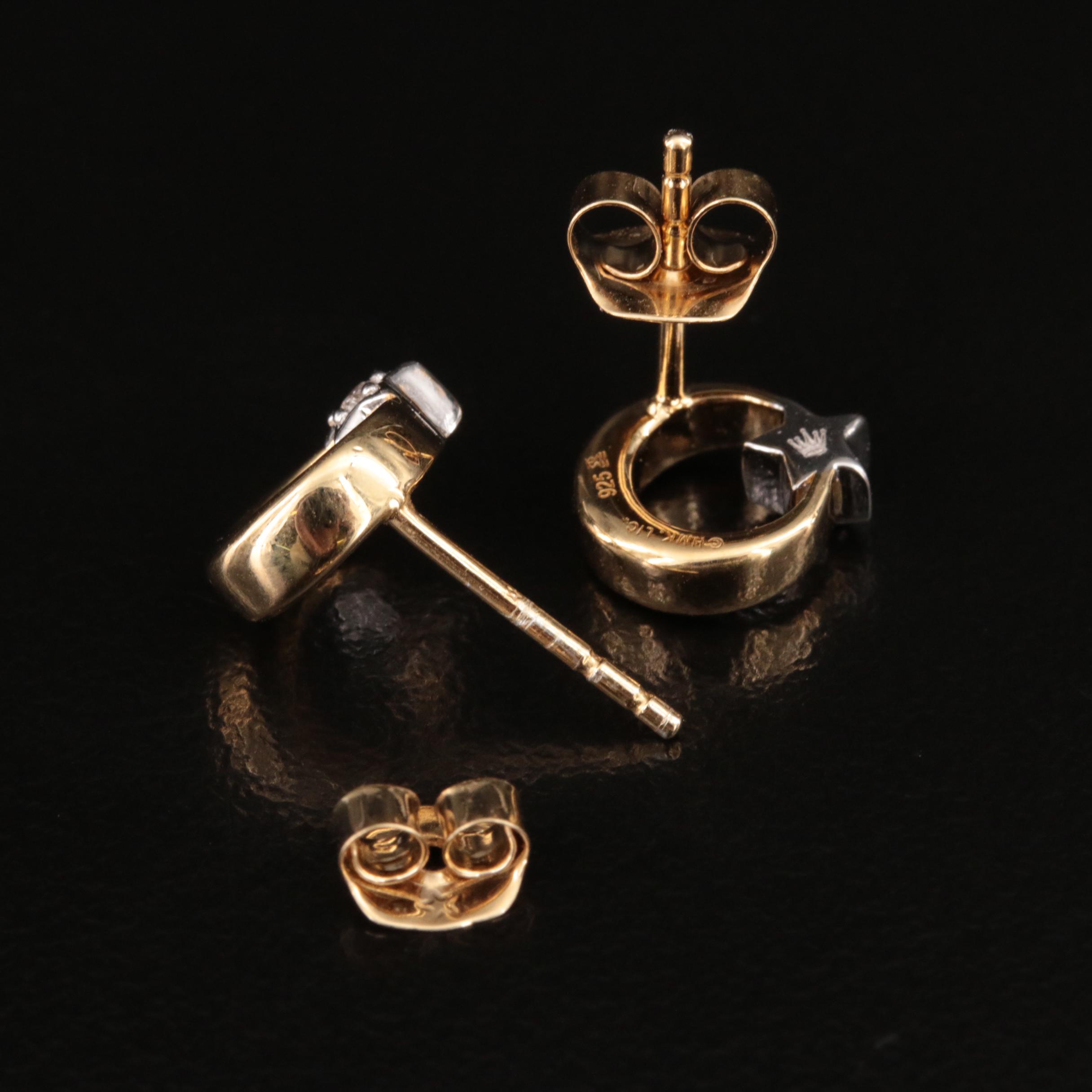 Sterling Circle and Diamond Star Stud Earrings