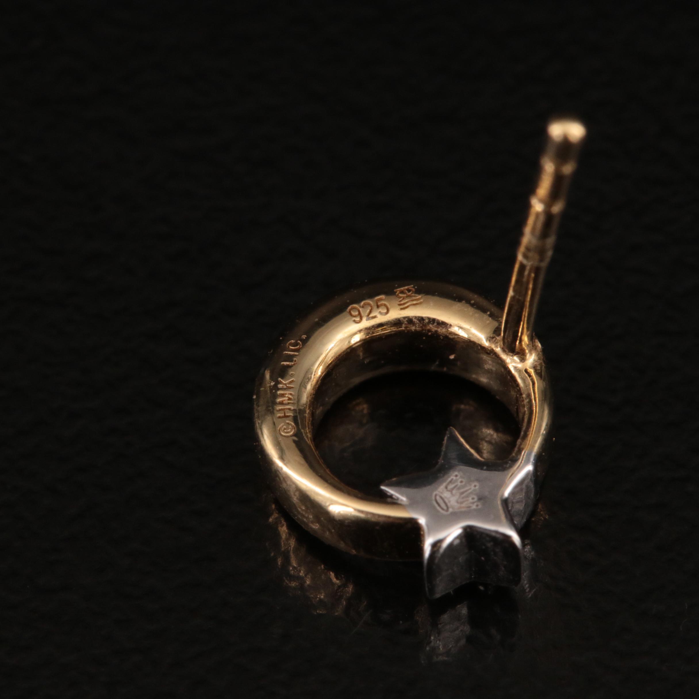 Sterling Circle and Diamond Star Stud Earrings