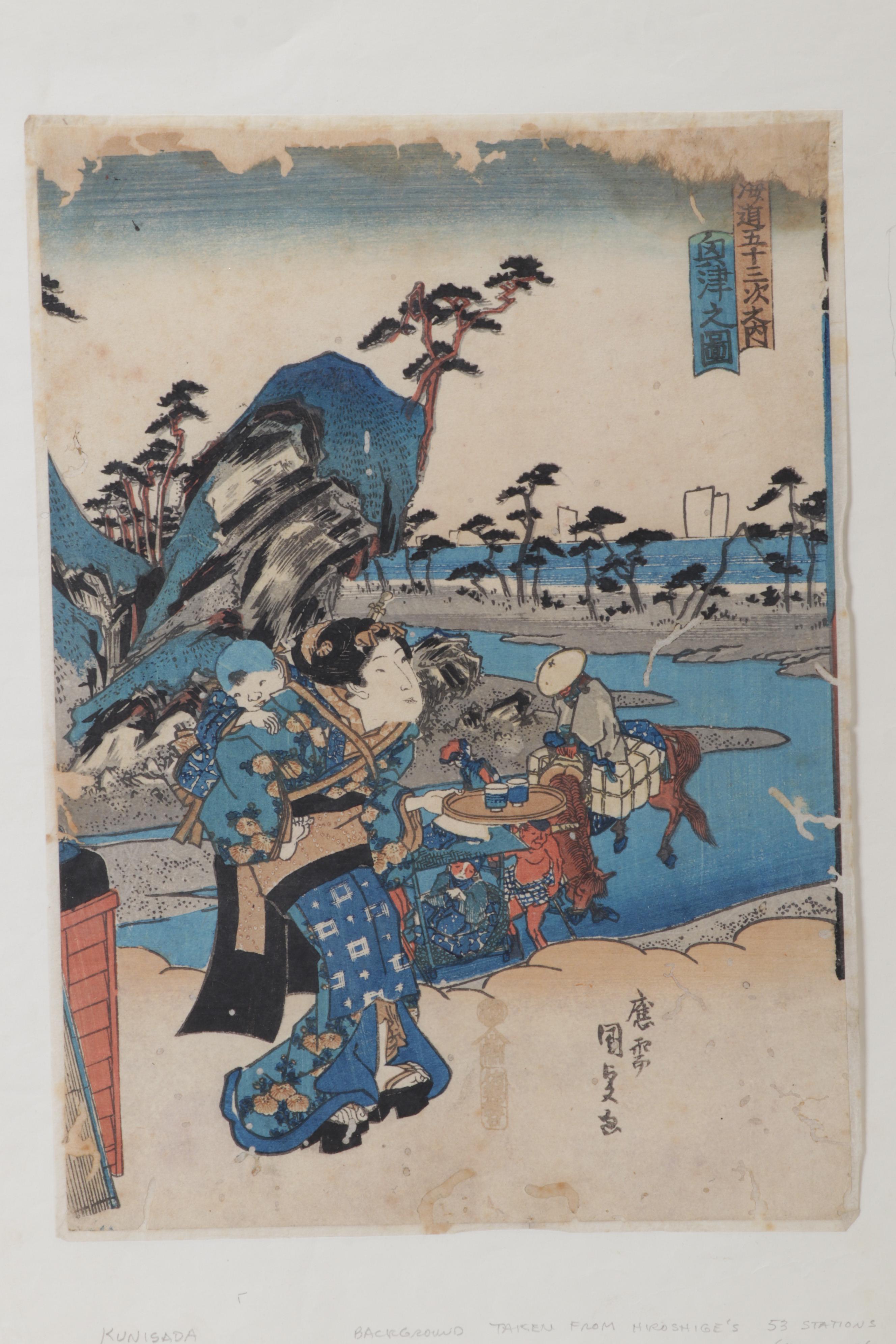 Woodblock After Utagawa Kunisada "Waitress at Roadside Tea Stand"