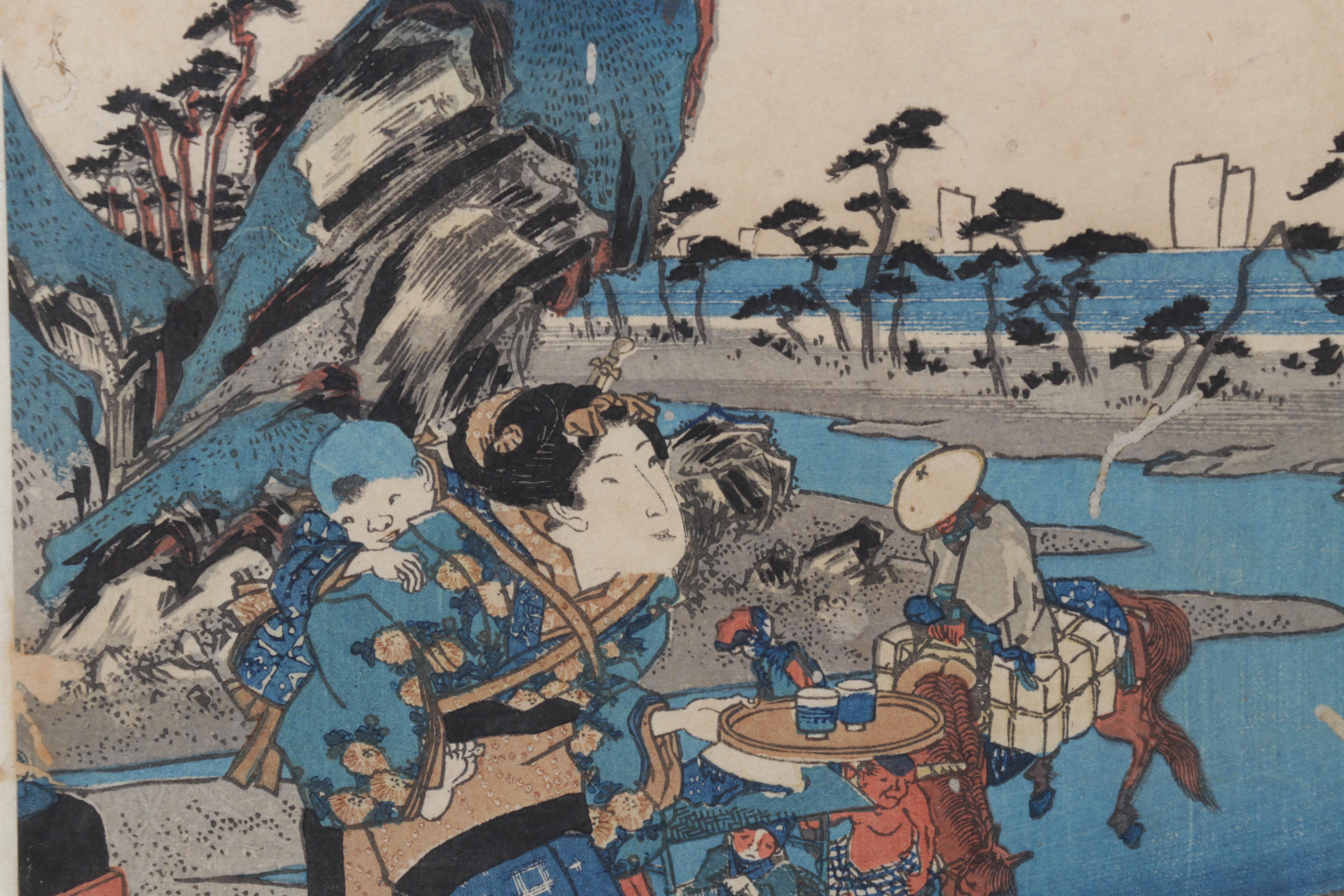 Woodblock After Utagawa Kunisada "Waitress at Roadside Tea Stand"