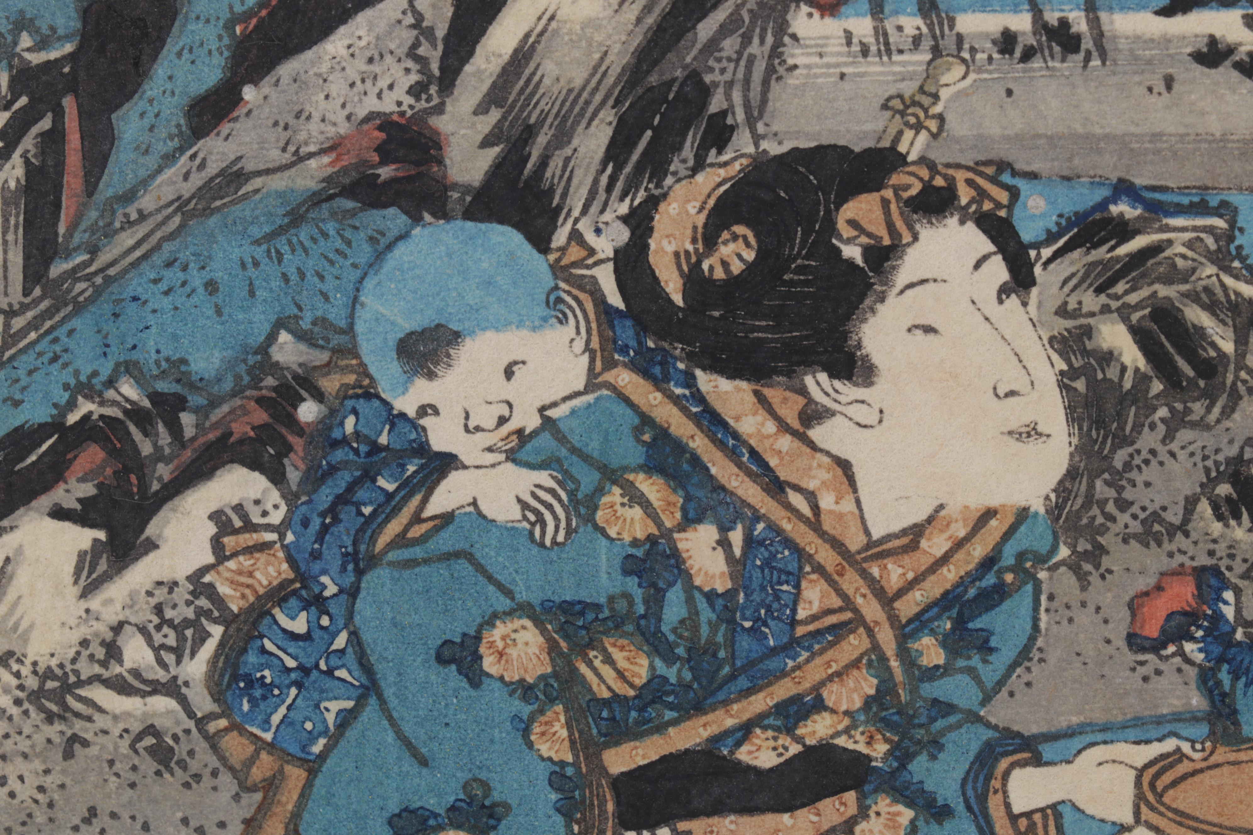 Woodblock After Utagawa Kunisada "Waitress at Roadside Tea Stand"