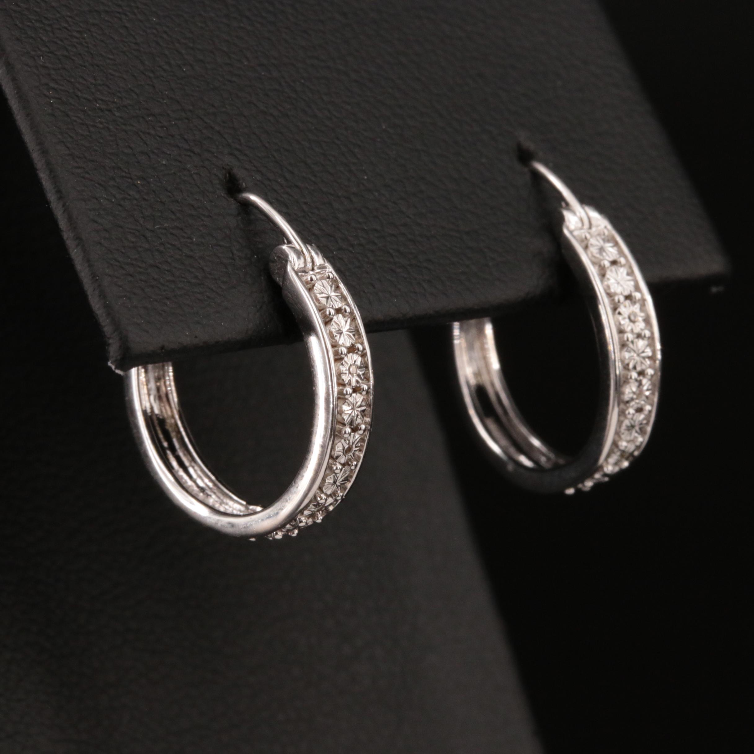 Sterling and Diamond Hoop Earrings