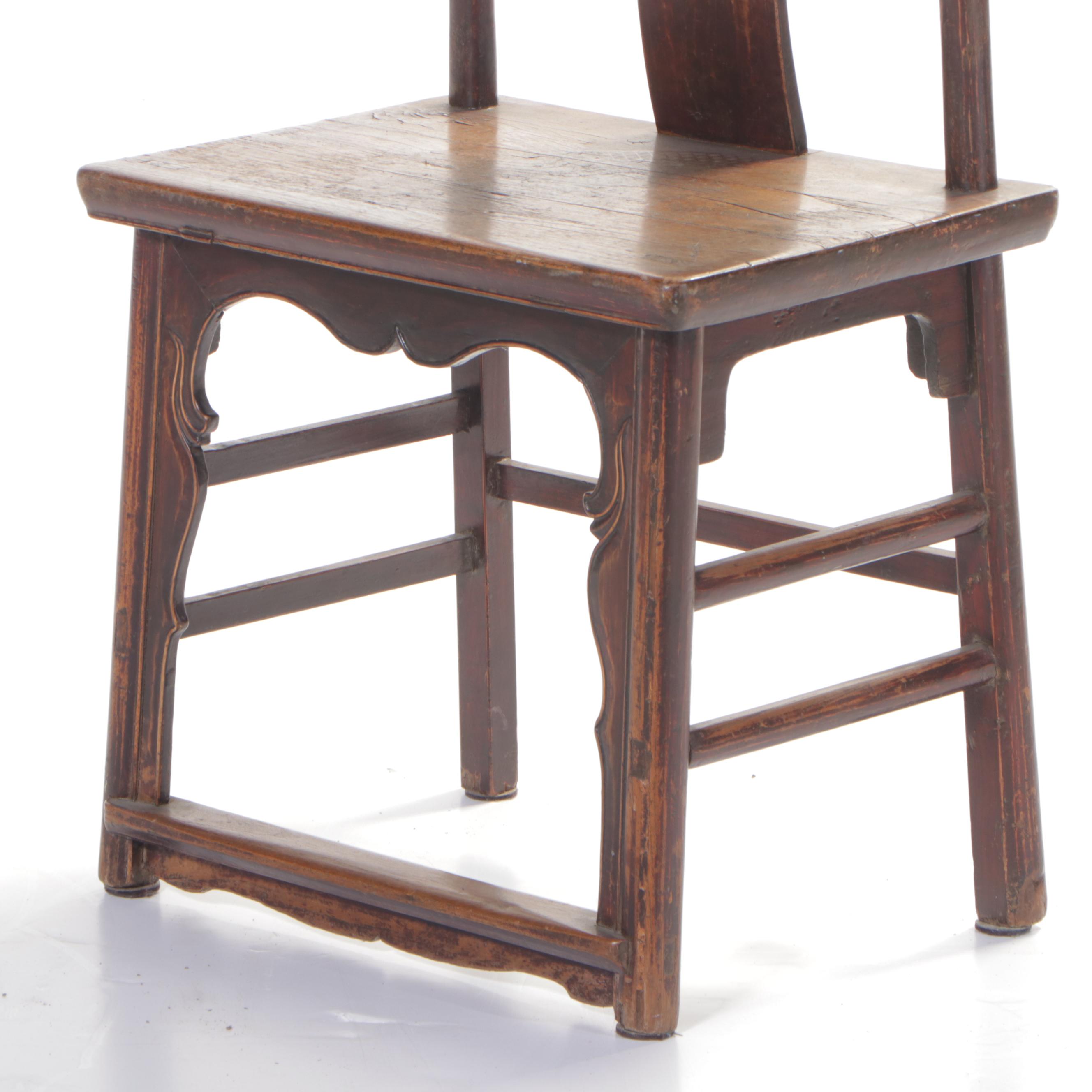 Chinese Carved Elm Wood Side Chair, 19th Century