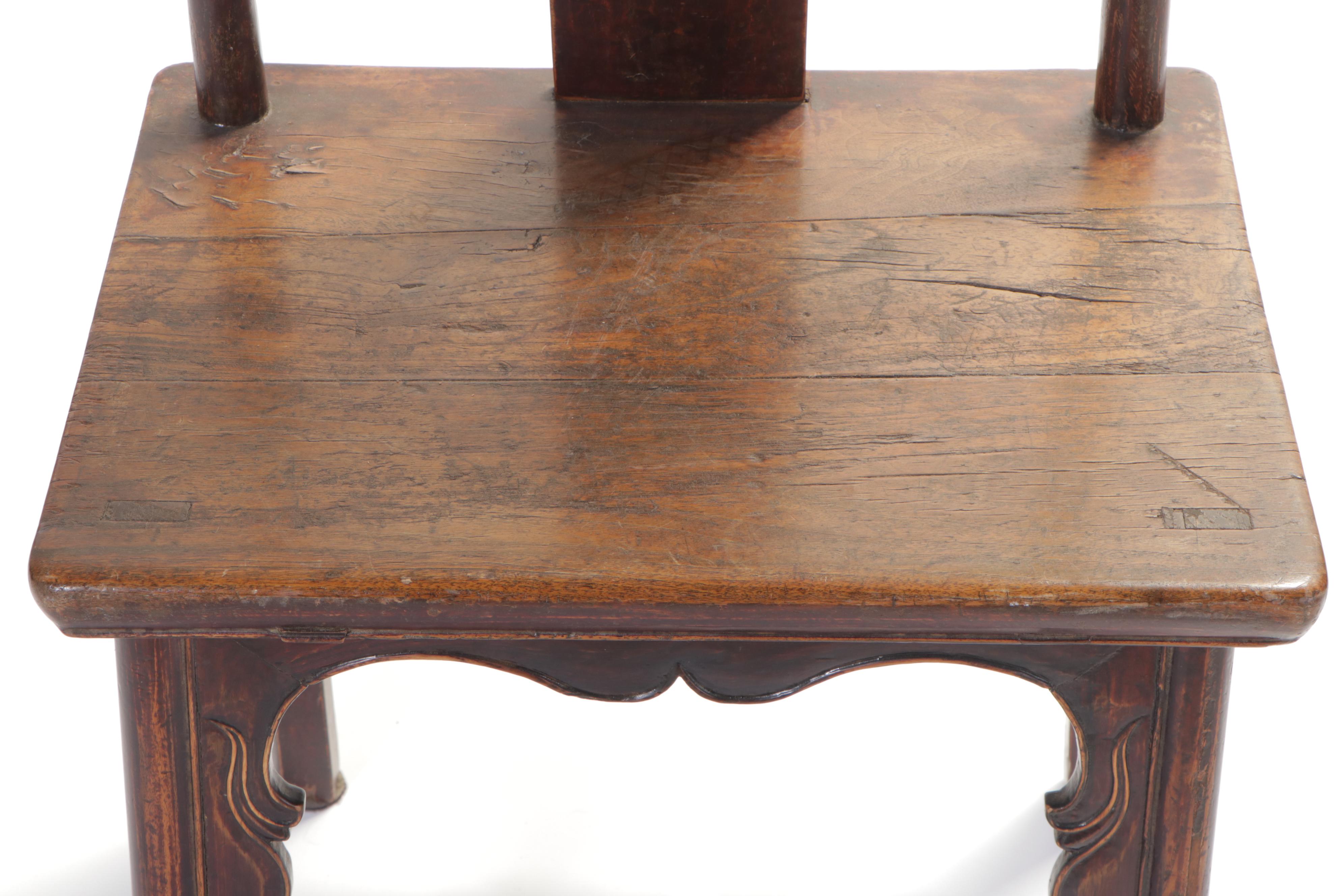 Chinese Carved Elm Wood Side Chair, 19th Century