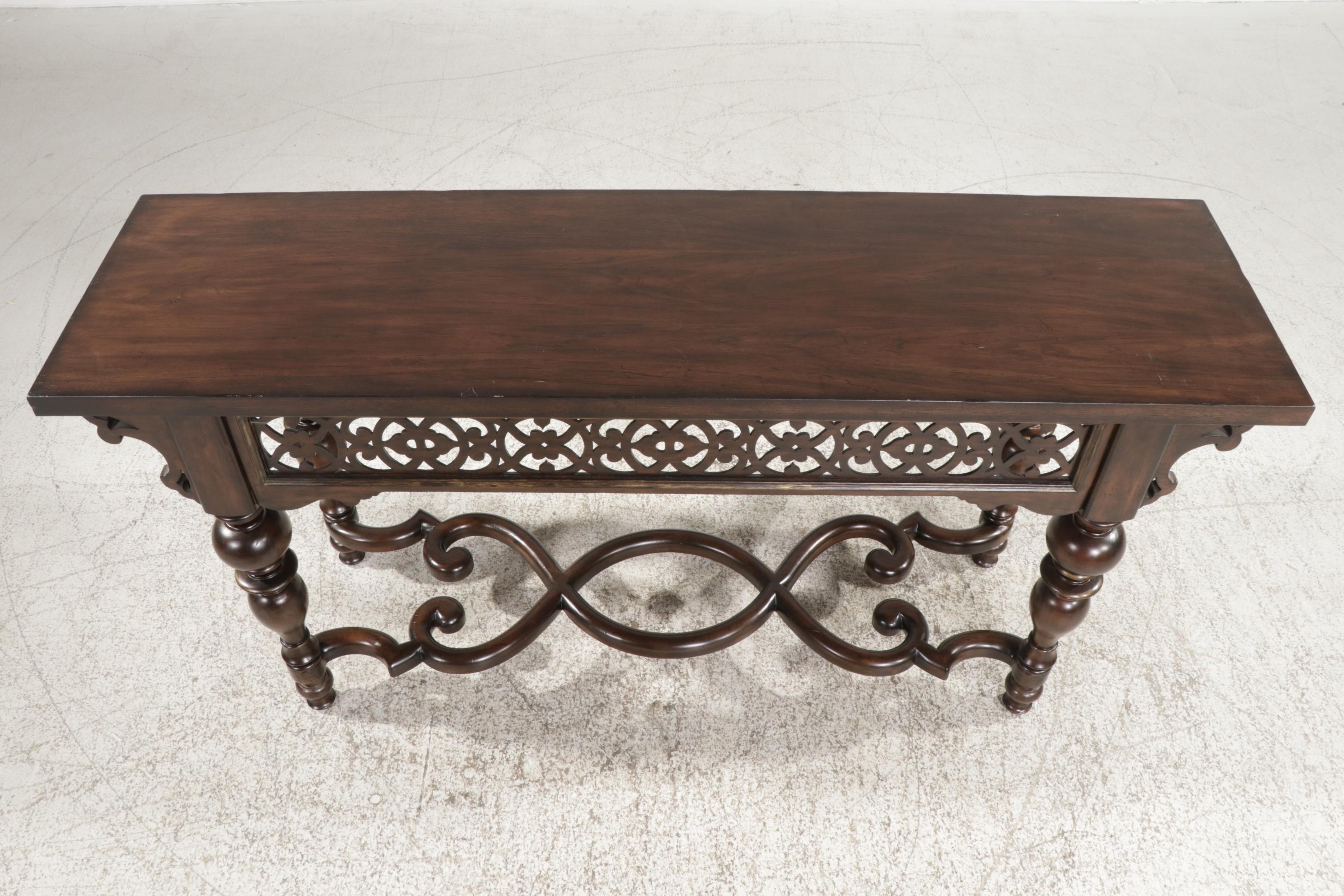 Thomasville "Cassara" Baroque Style Pierced and Turned Wood Console Table