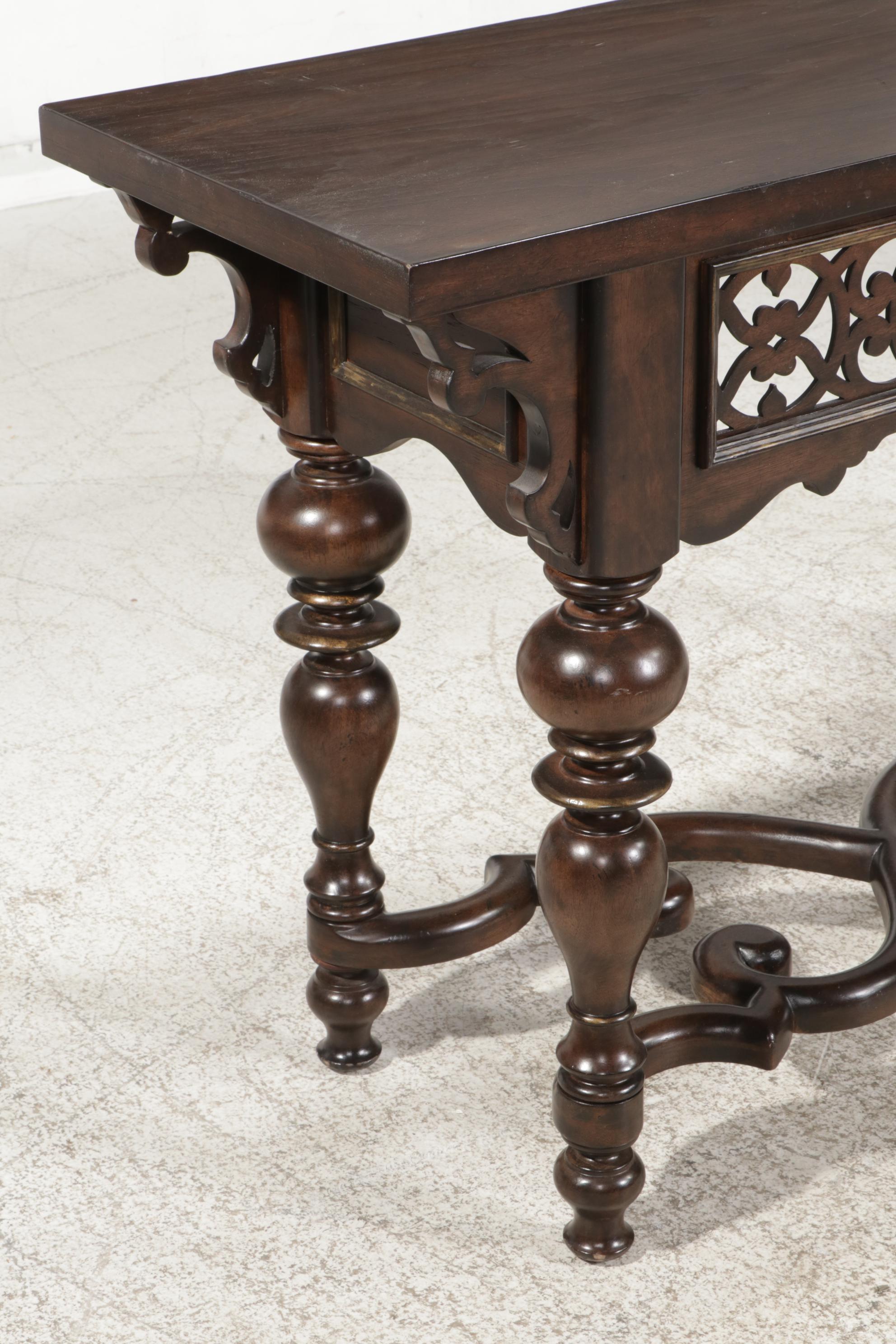 Thomasville "Cassara" Baroque Style Pierced and Turned Wood Console Table