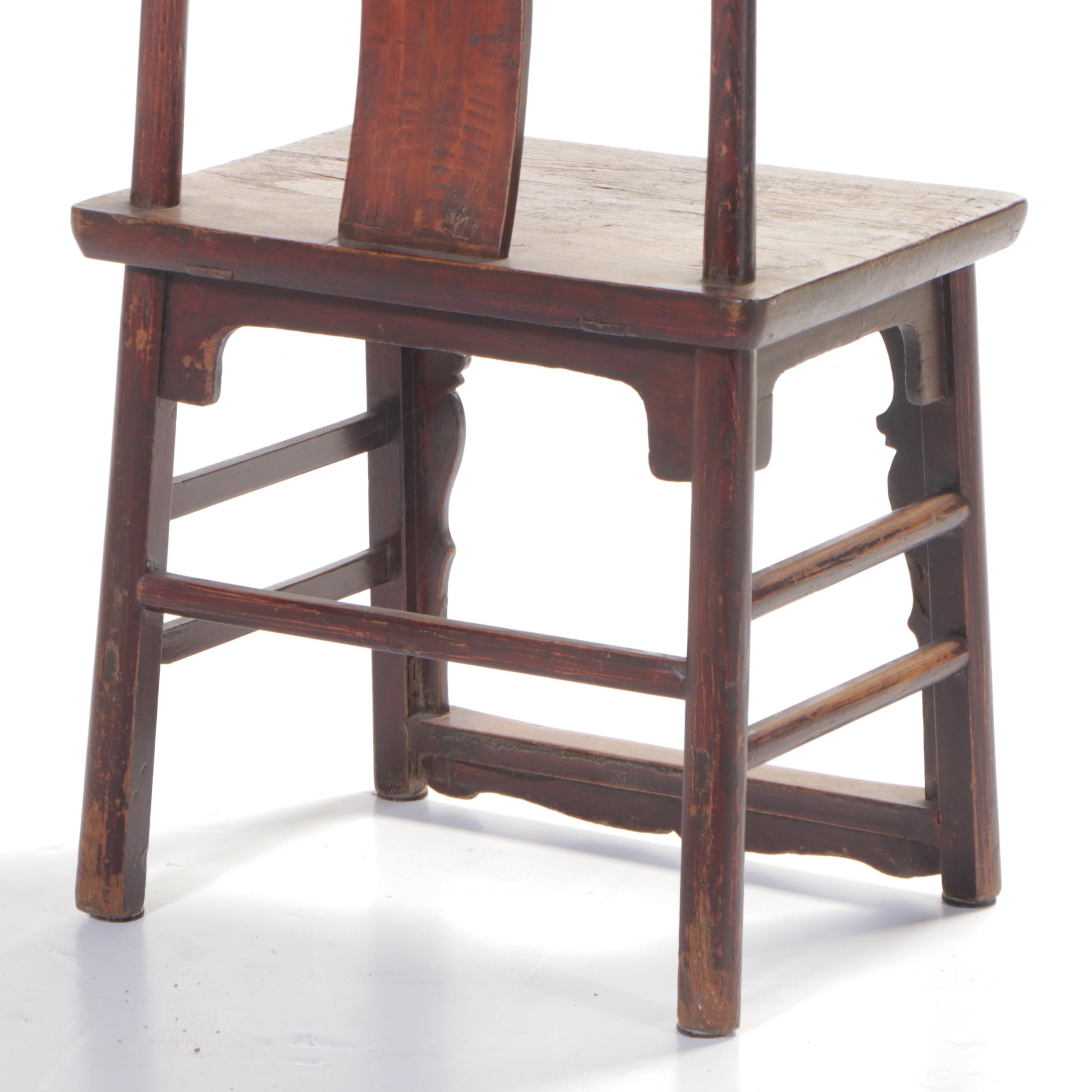 Chinese Carved Elm Wood Side Chair, 19th Century
