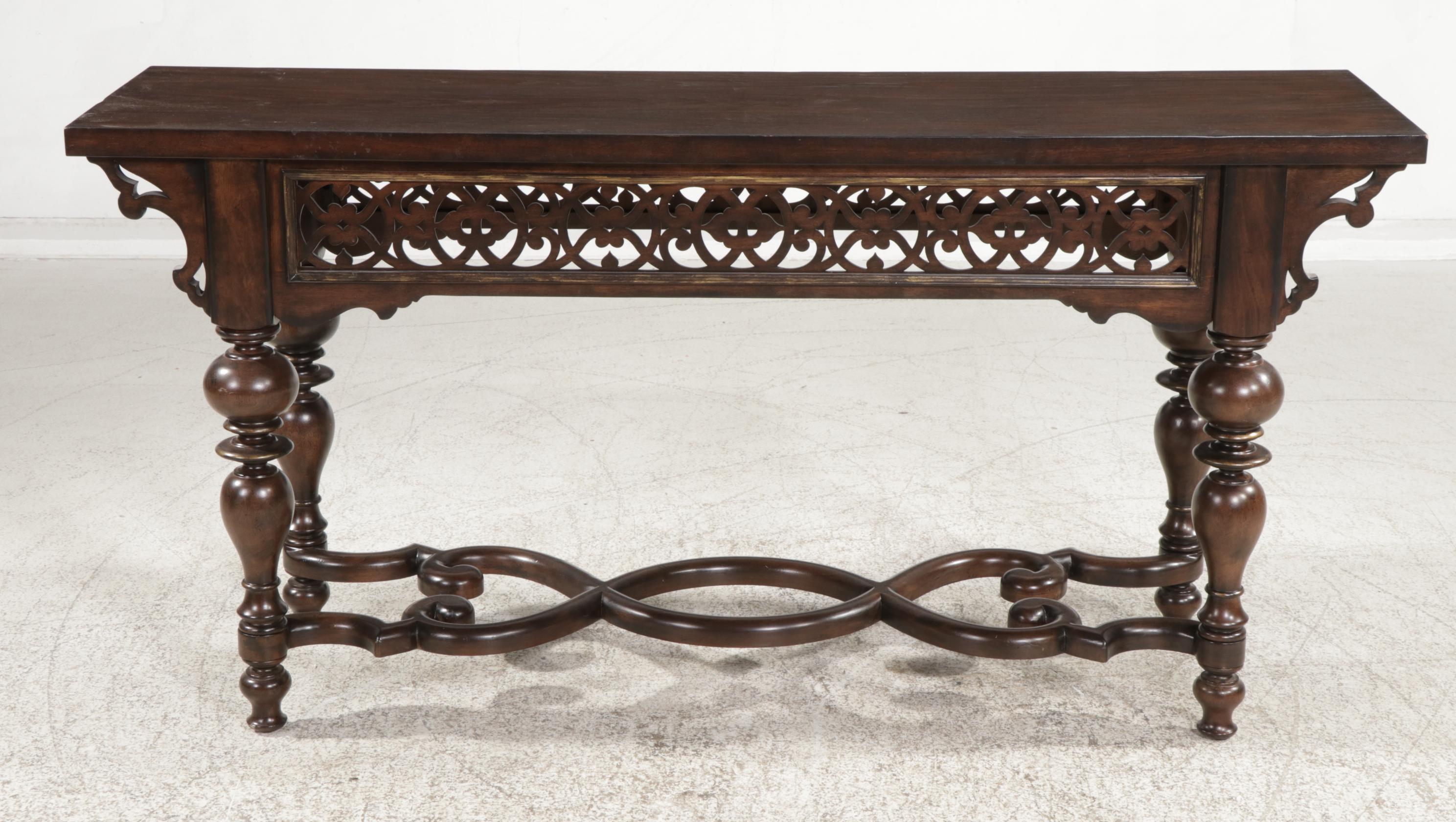 Thomasville "Cassara" Baroque Style Pierced and Turned Wood Console Table