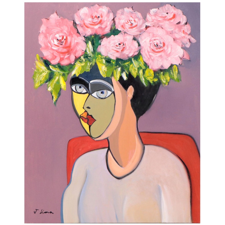 José M. Lima Oil Painting "Framed Woman," 2021