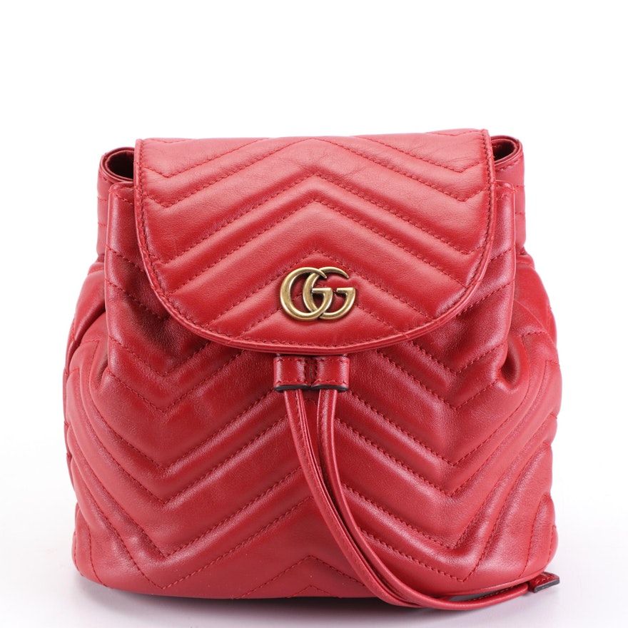 Gucci GG Marmont Backpack Purse in Chevron Matelassé Leather