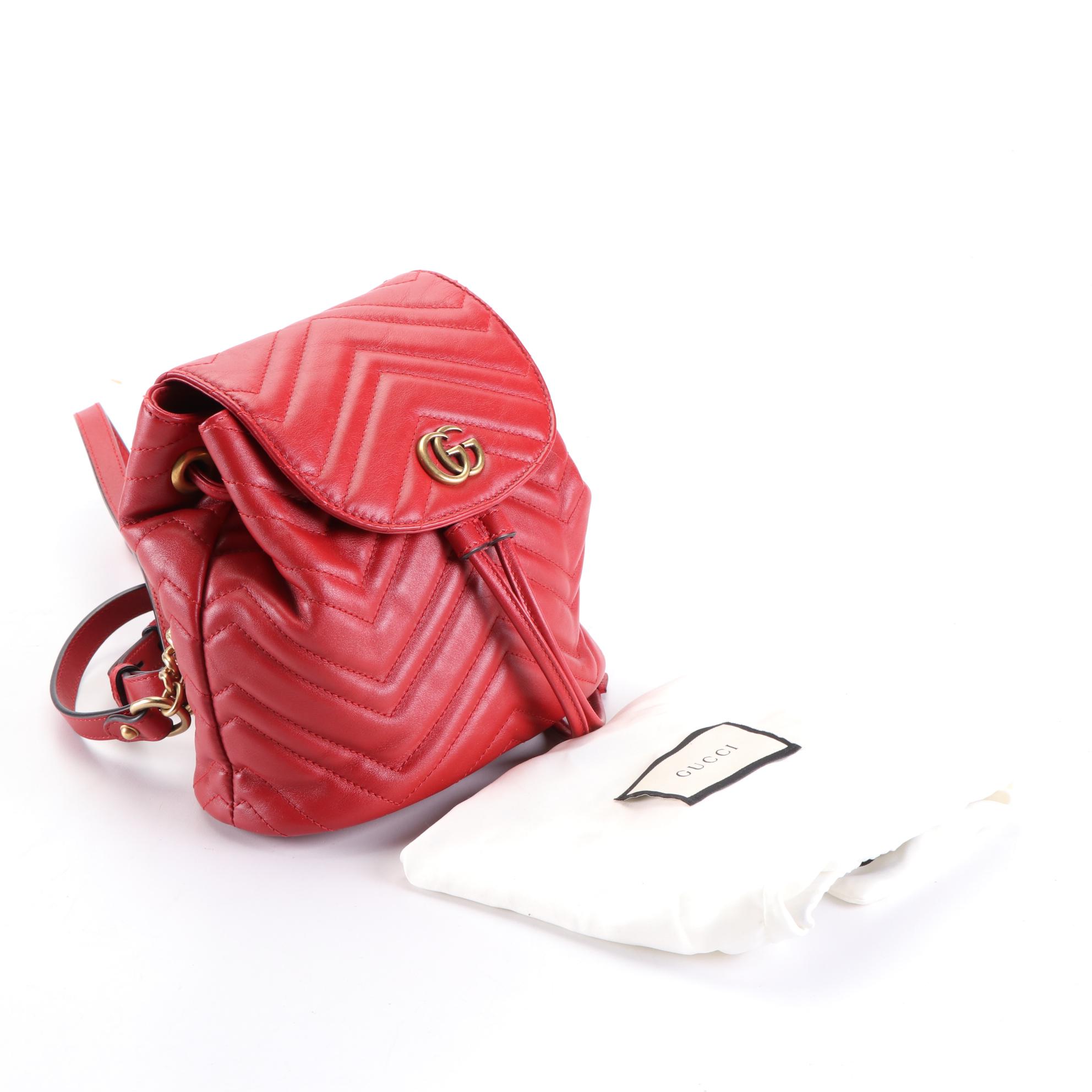 Gucci GG Marmont Backpack Purse in Chevron Matelassé Leather