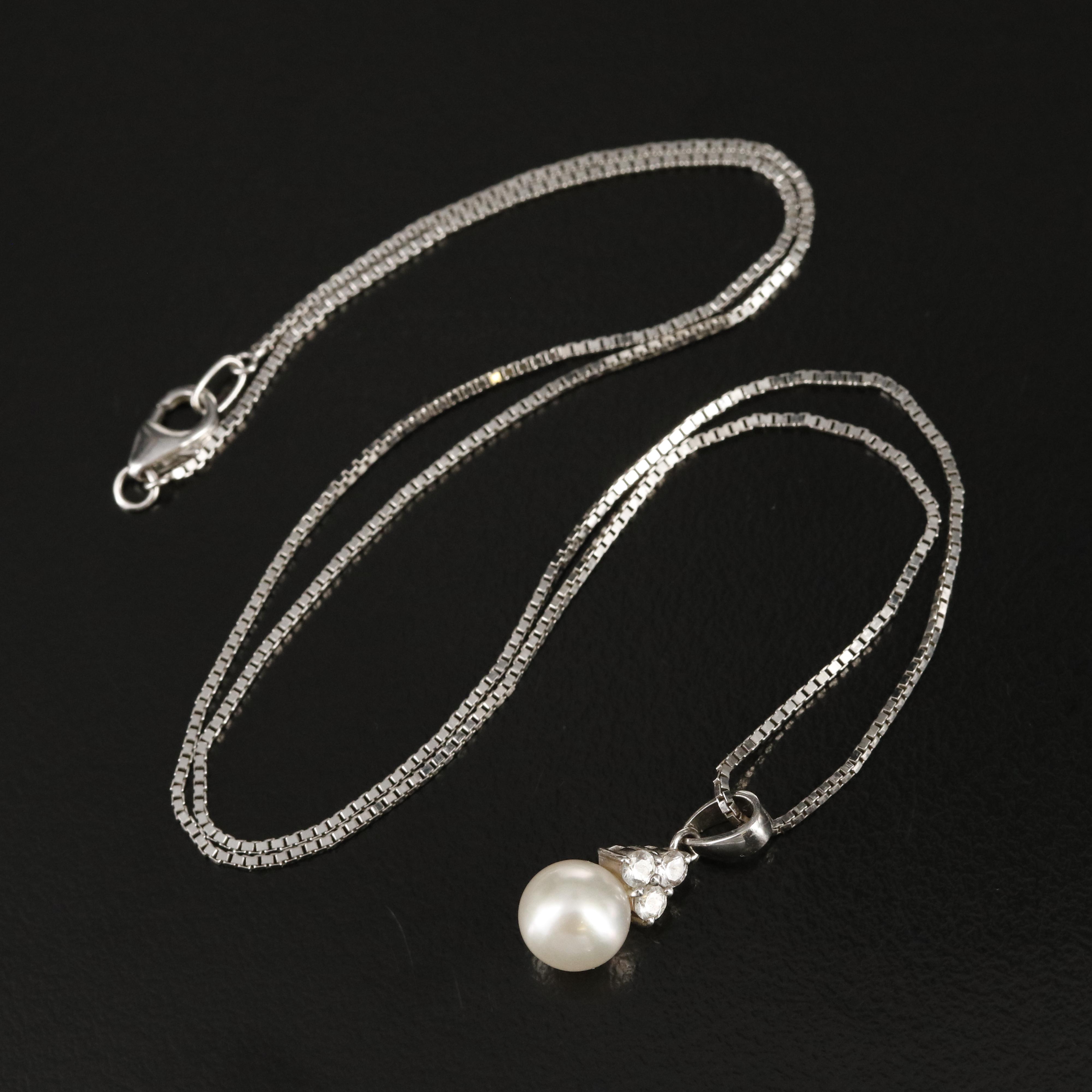 Blue Lagoon by Mikimoto Sterling Pearl and Topaz Pendant Necklace