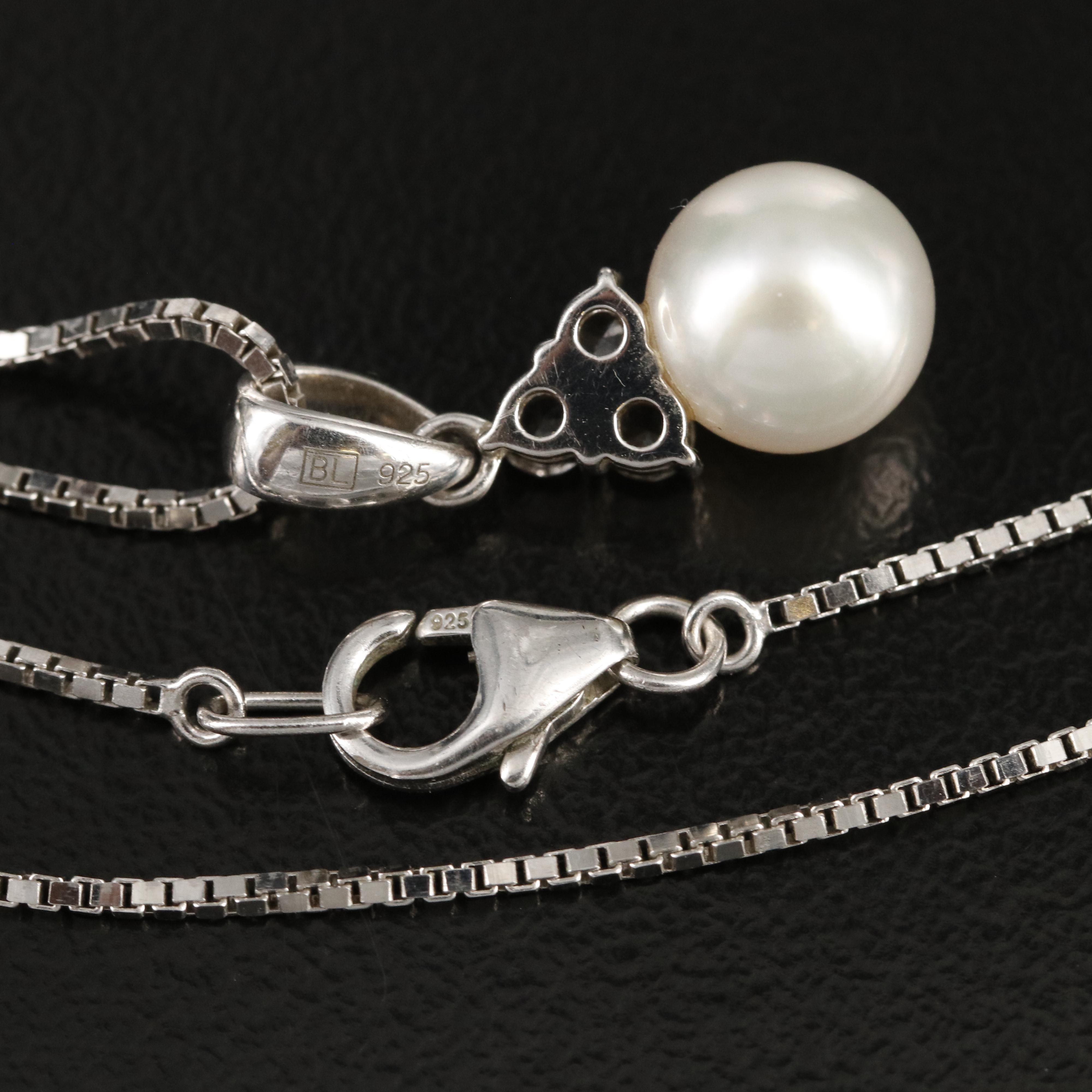 Blue Lagoon by Mikimoto Sterling Pearl and Topaz Pendant Necklace