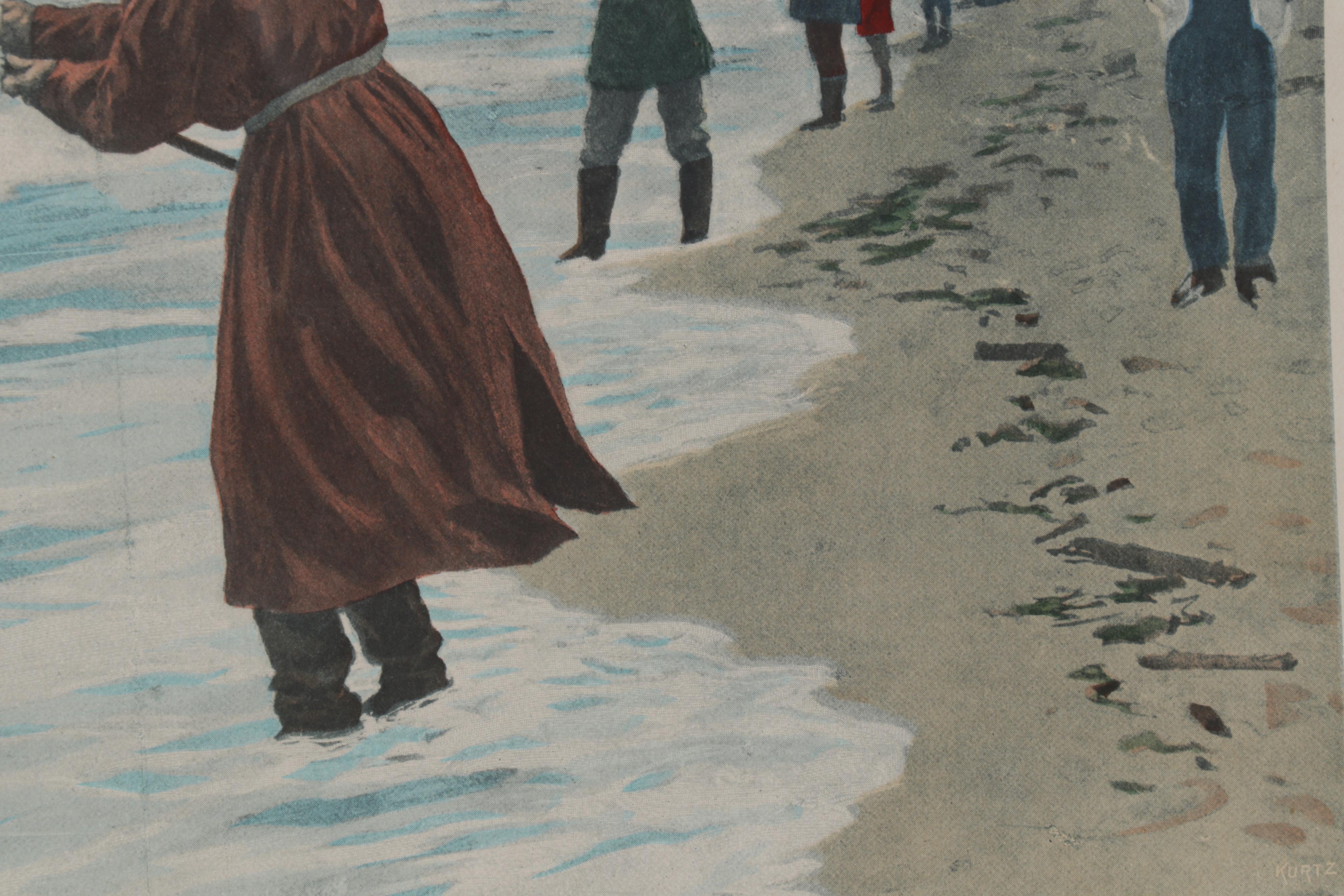 Surf Fishing Hand-Colored Halftone After Arthur B. Frost, Early 20th Century