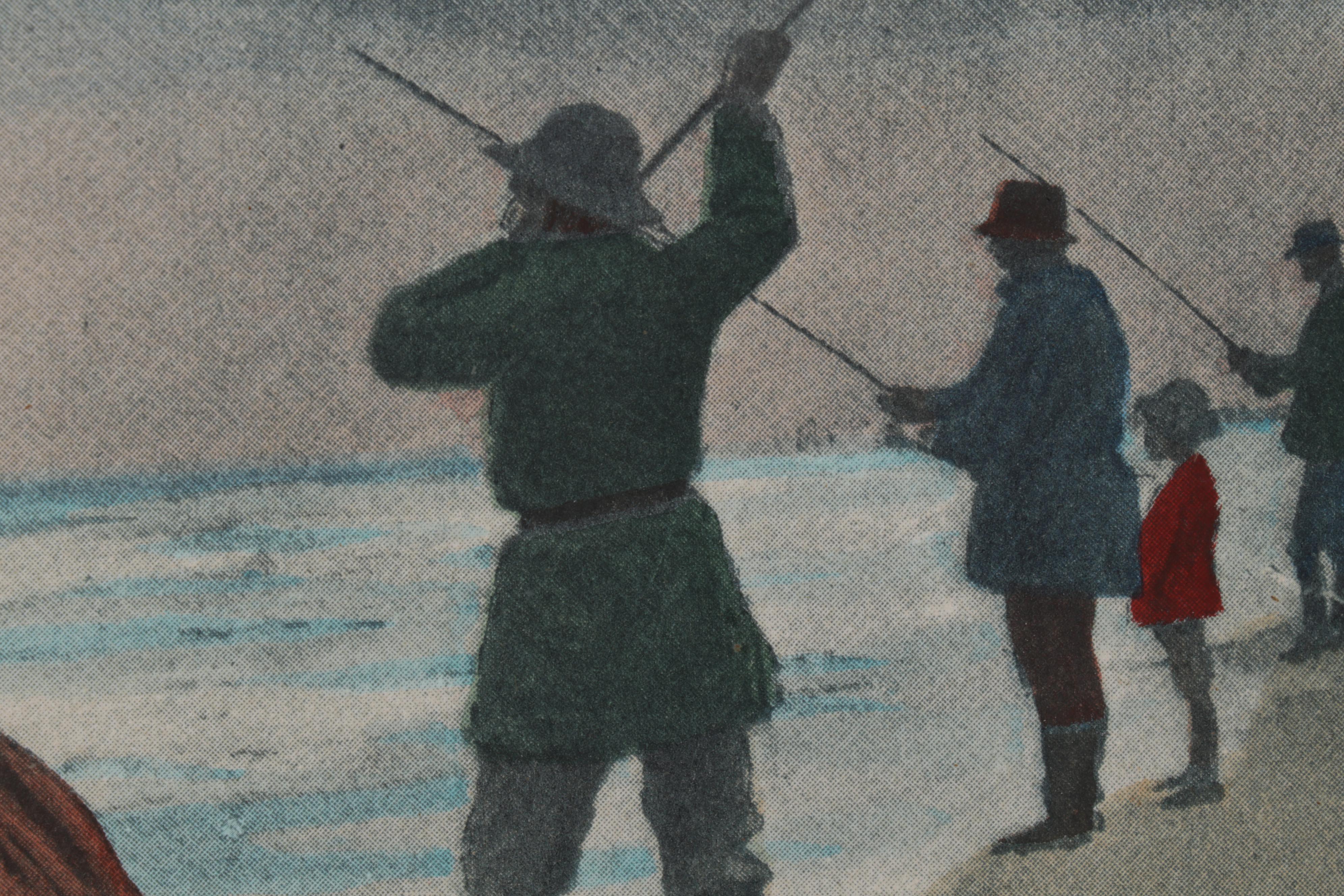 Surf Fishing Hand-Colored Halftone After Arthur B. Frost, Early 20th Century