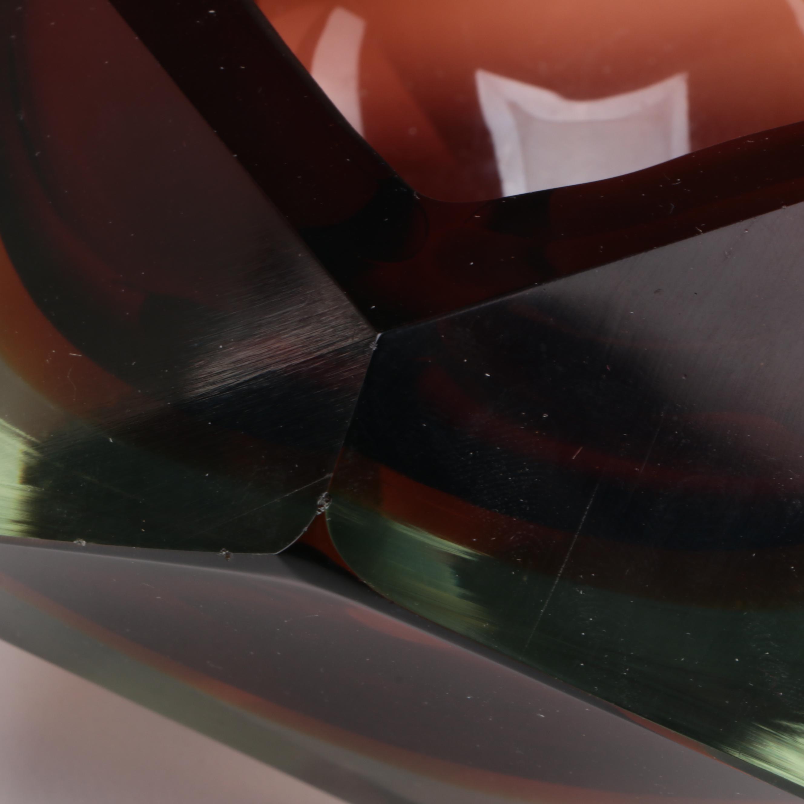 Murano Style Faceted Cut Sommerso Glass Bowl with Frosted and Clear Glass Vase