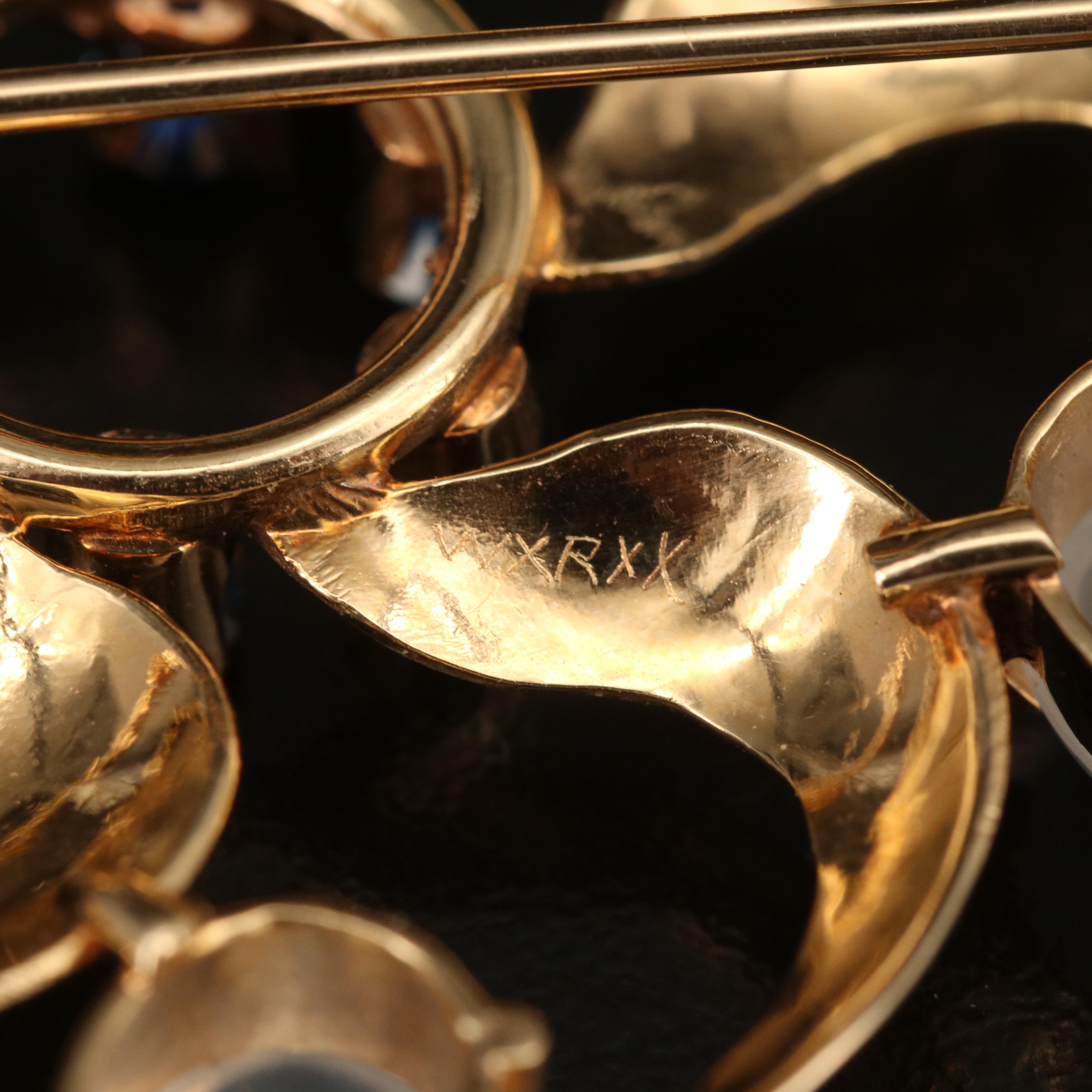 14K Moonstone and Sapphire Brooch