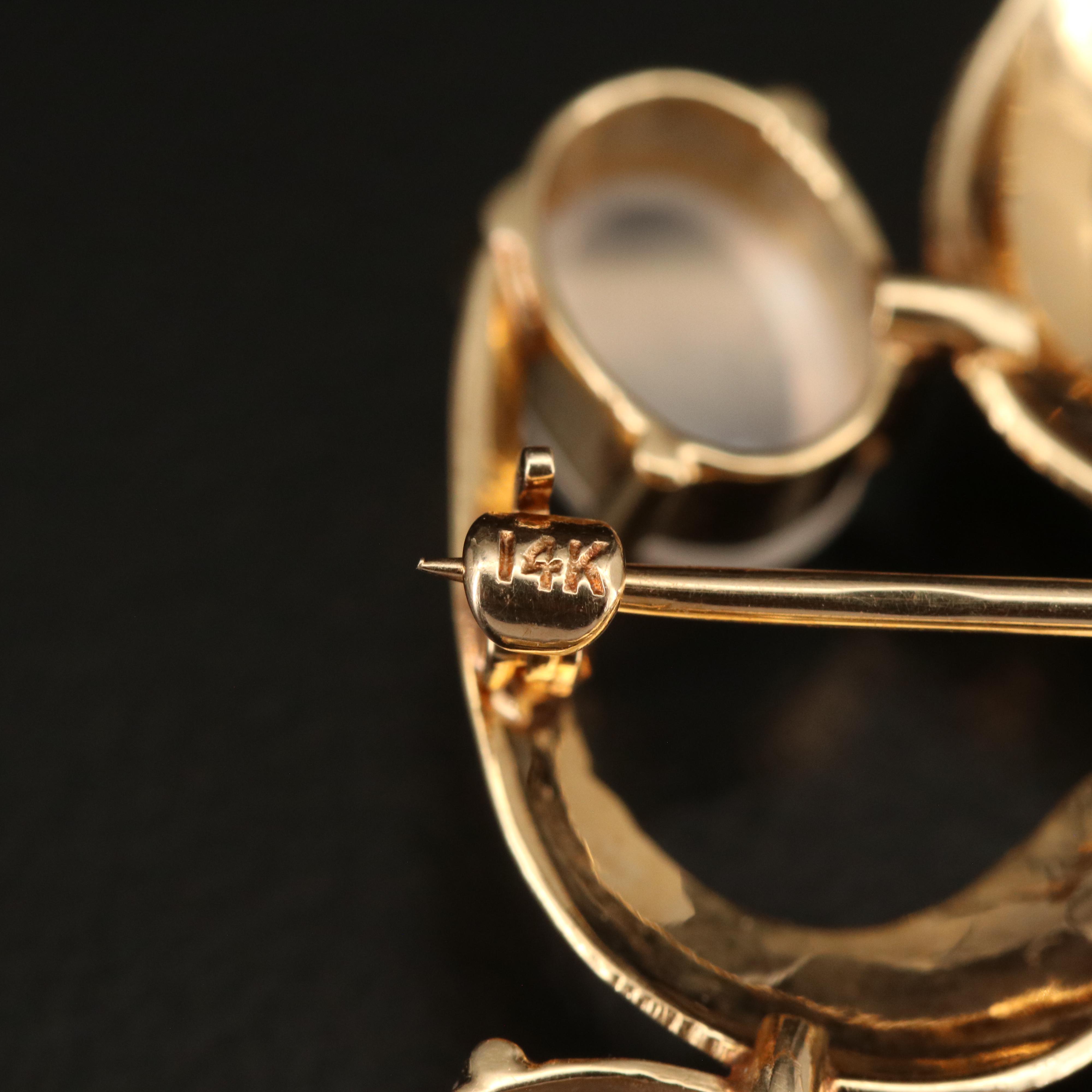 14K Moonstone and Sapphire Brooch