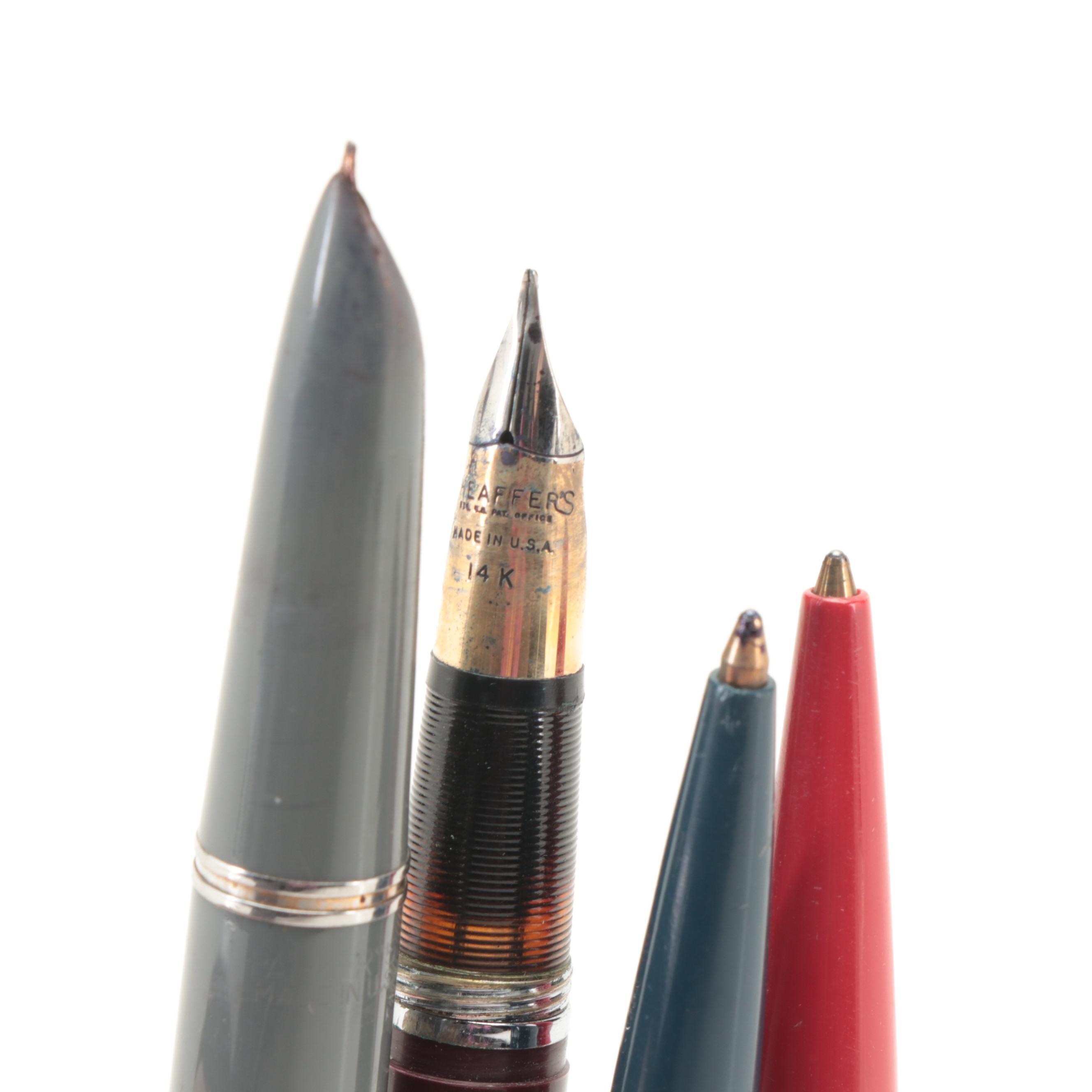 Sheaffer, More Ballpoint, Fountain Pens With 14K Gold Nibs and Sterling Pencil