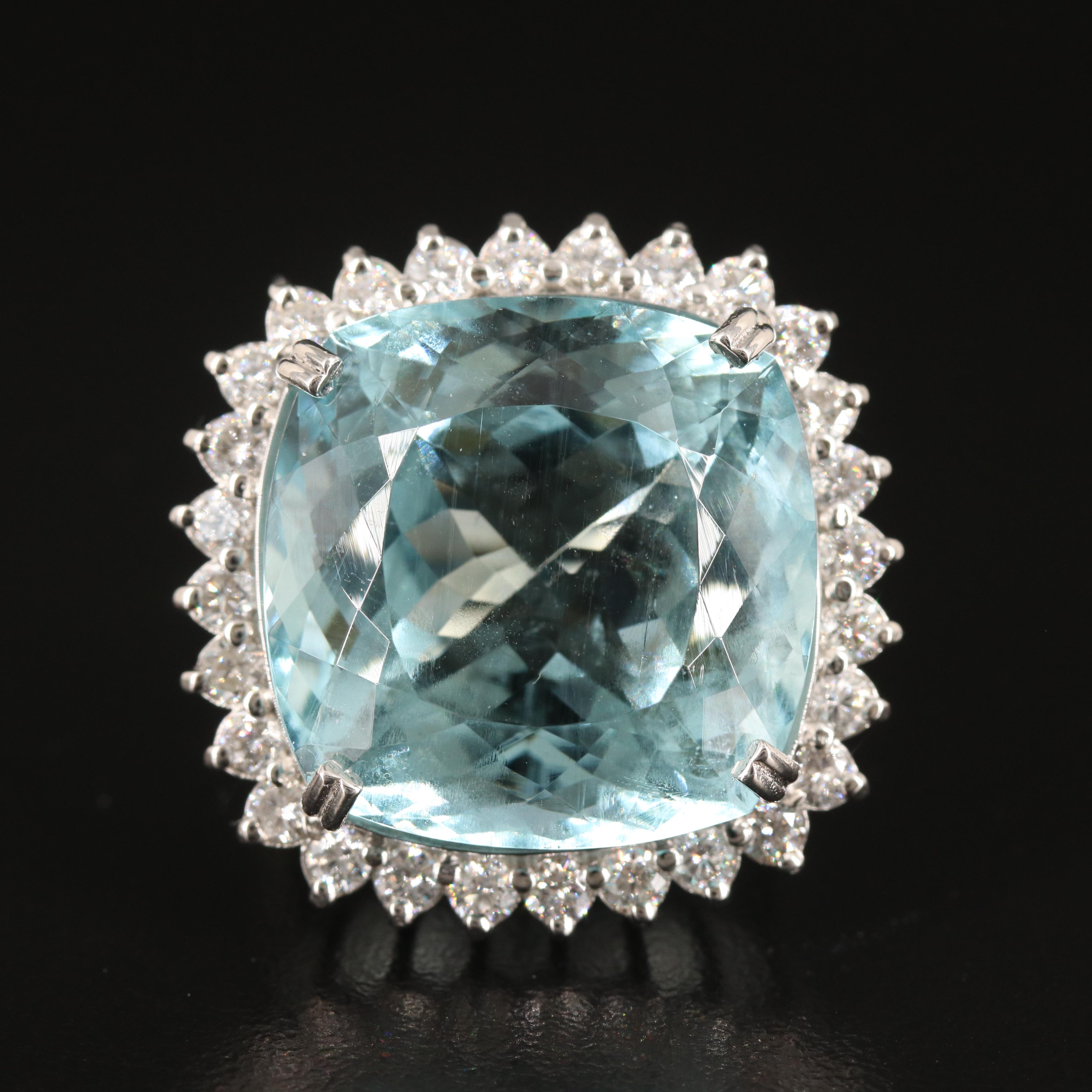 Platinum 37.97 CT Aquamarine and 1.54 CTW Diamond Ring
