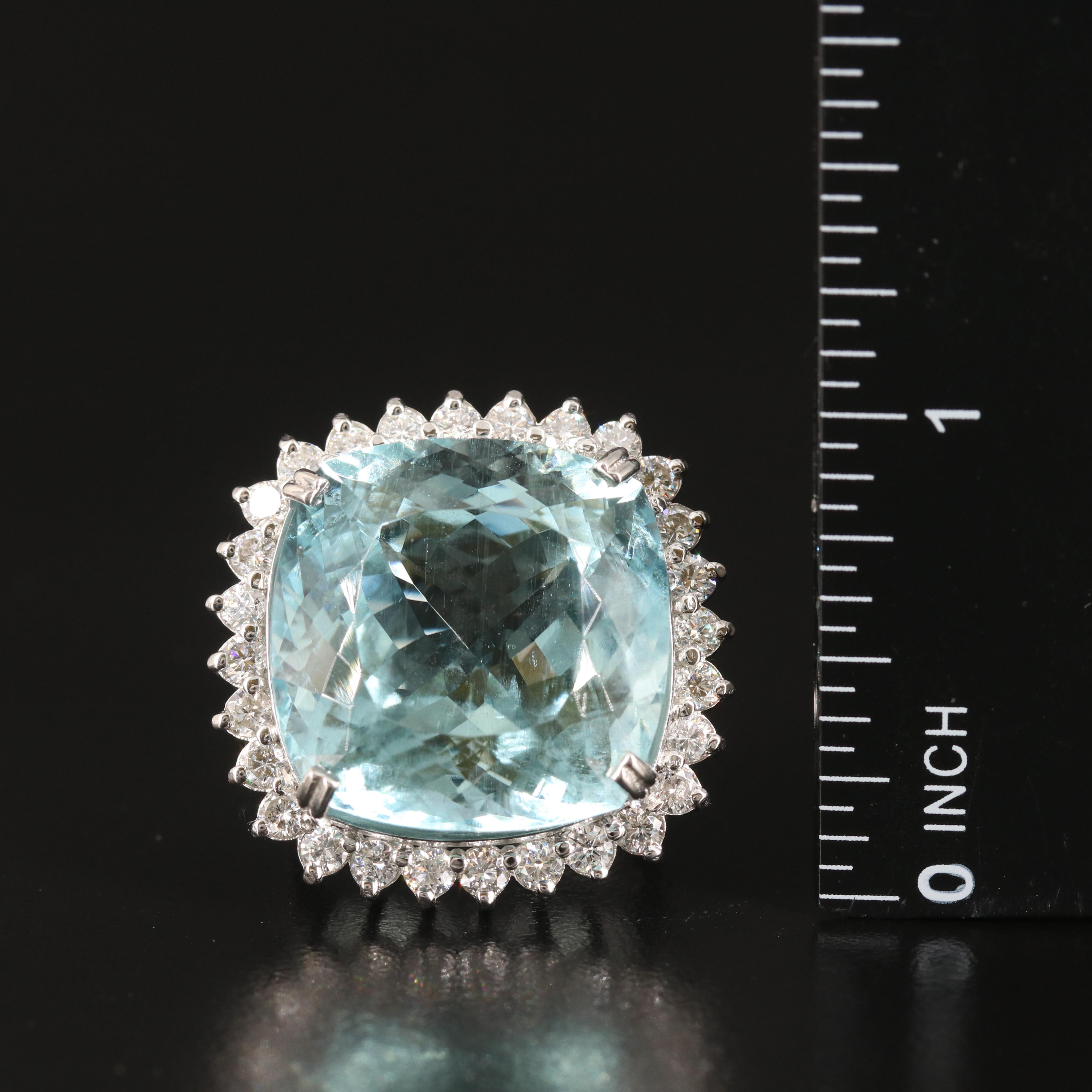 Platinum 37.97 CT Aquamarine and 1.54 CTW Diamond Ring