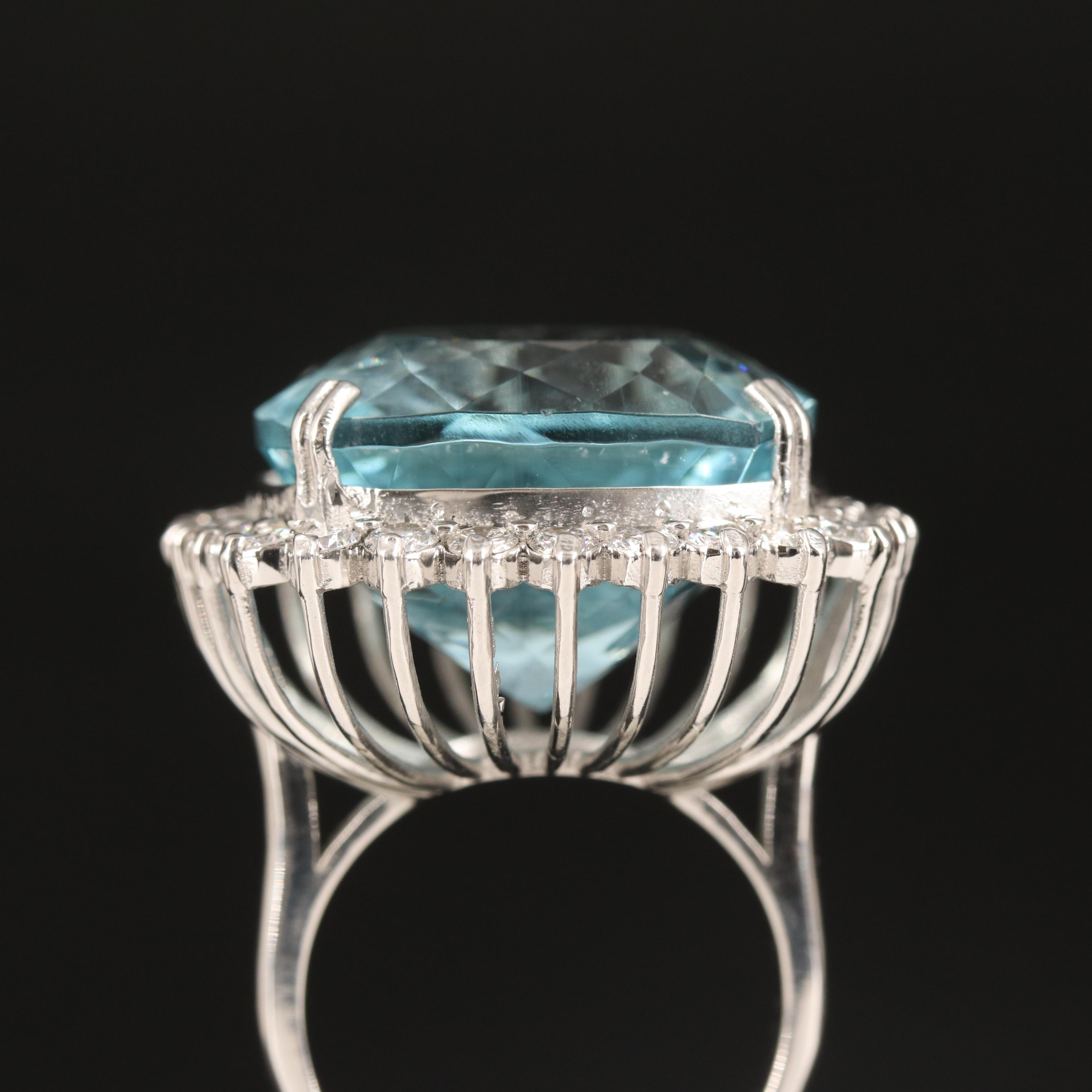 Platinum 37.97 CT Aquamarine and 1.54 CTW Diamond Ring