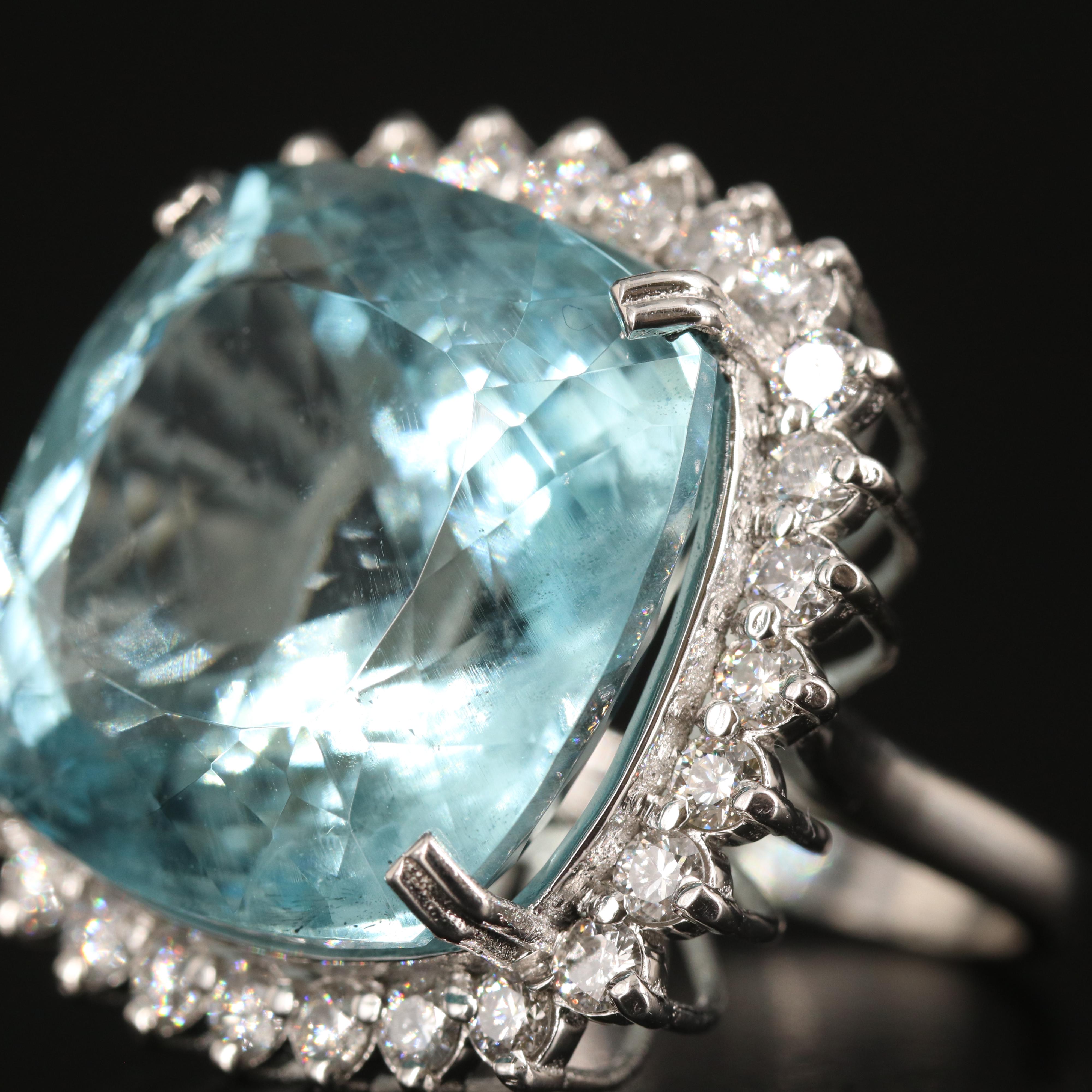 Platinum 37.97 CT Aquamarine and 1.54 CTW Diamond Ring