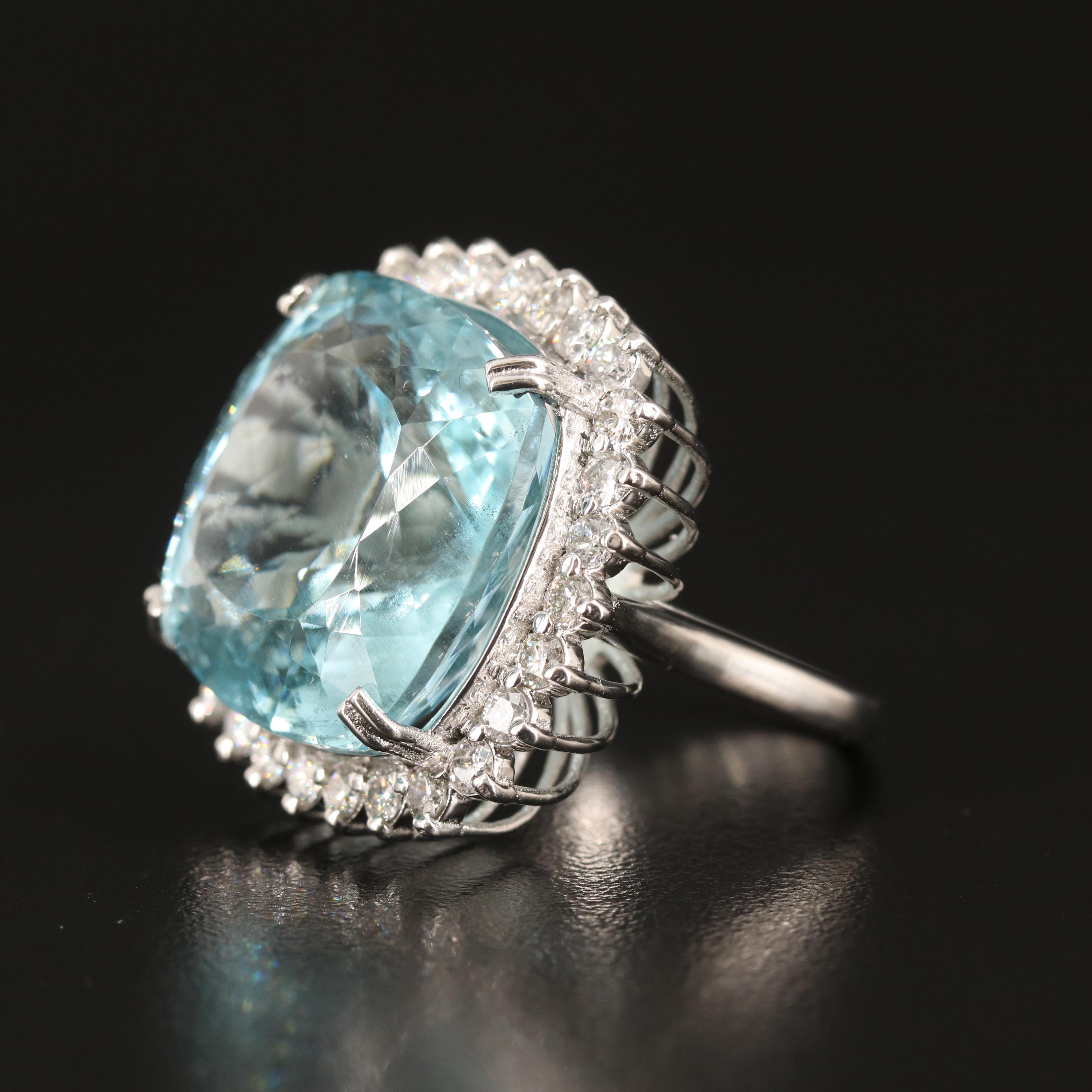 Platinum 37.97 CT Aquamarine and 1.54 CTW Diamond Ring