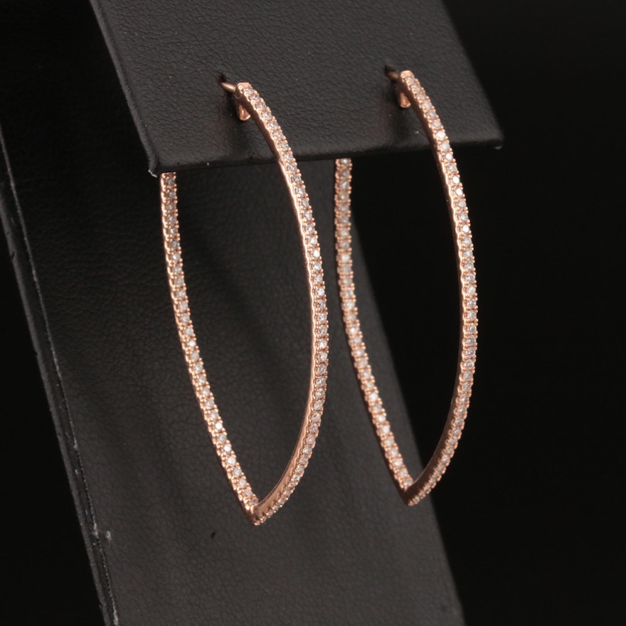 14K Rose Gold 0.88 CTW Diamond Modified Elongated Inside-Out Hoop Earrings