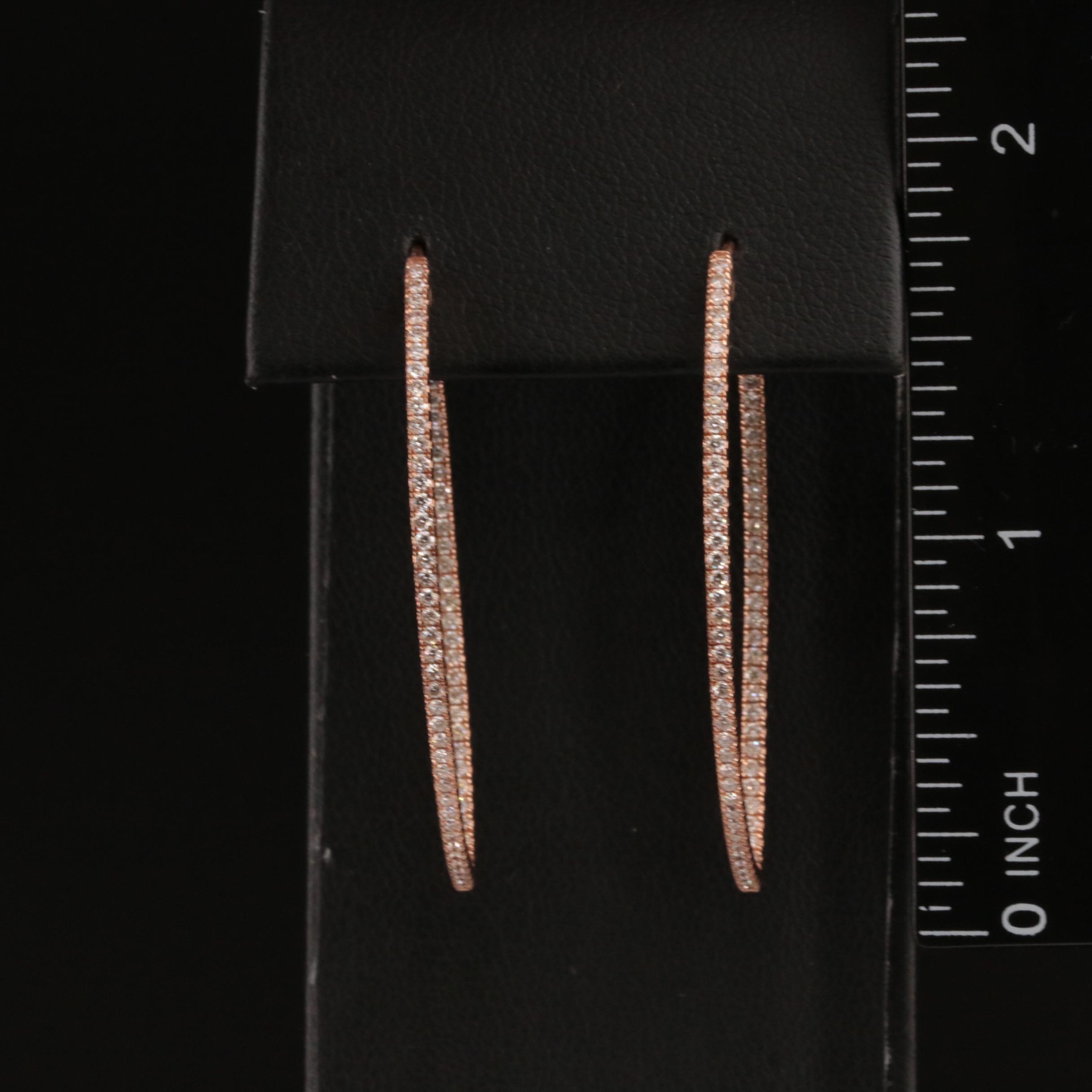 14K Rose Gold 0.88 CTW Diamond Modified Elongated Inside-Out Hoop Earrings