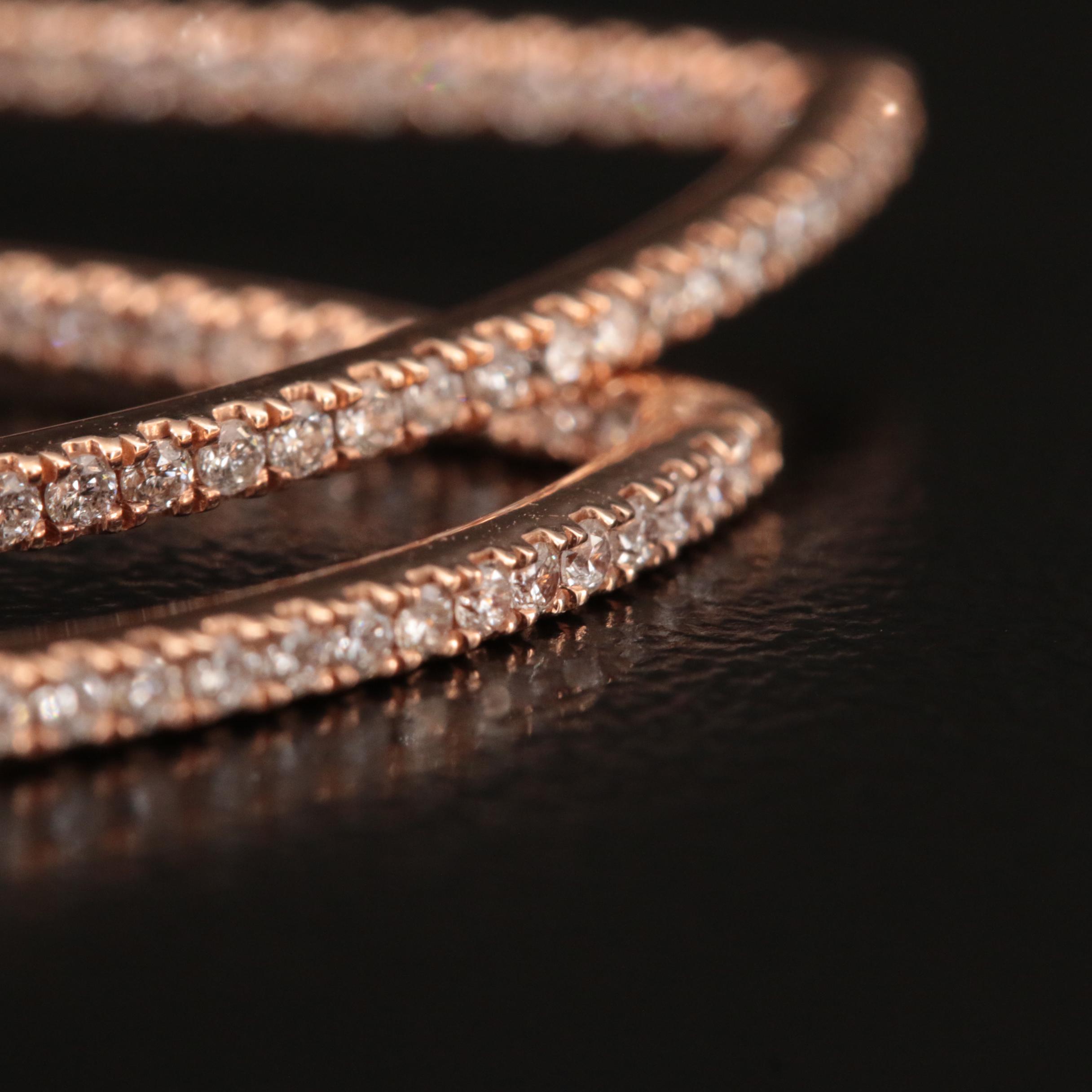 14K Rose Gold 0.88 CTW Diamond Modified Elongated Inside-Out Hoop Earrings