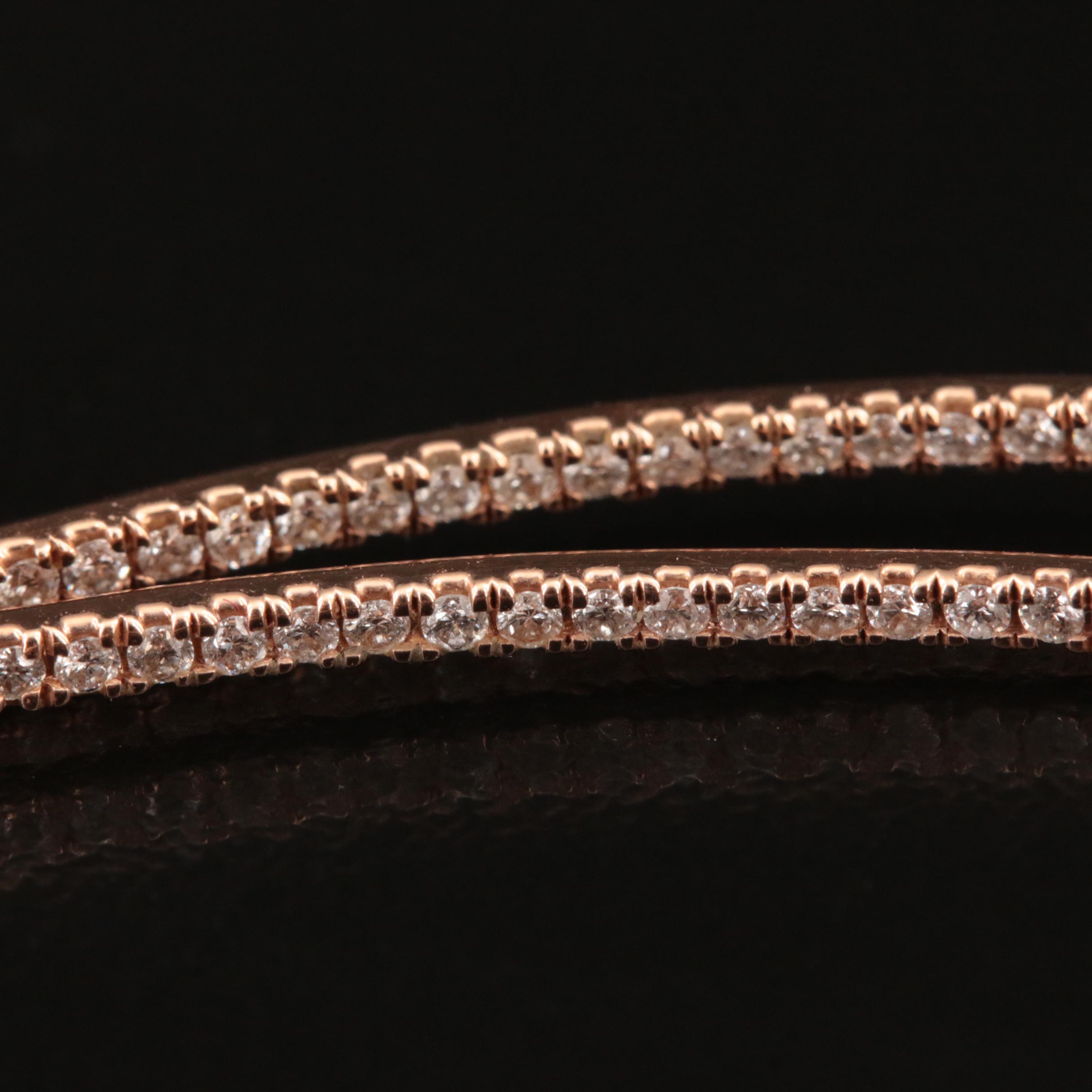 14K Rose Gold 0.88 CTW Diamond Modified Elongated Inside-Out Hoop Earrings