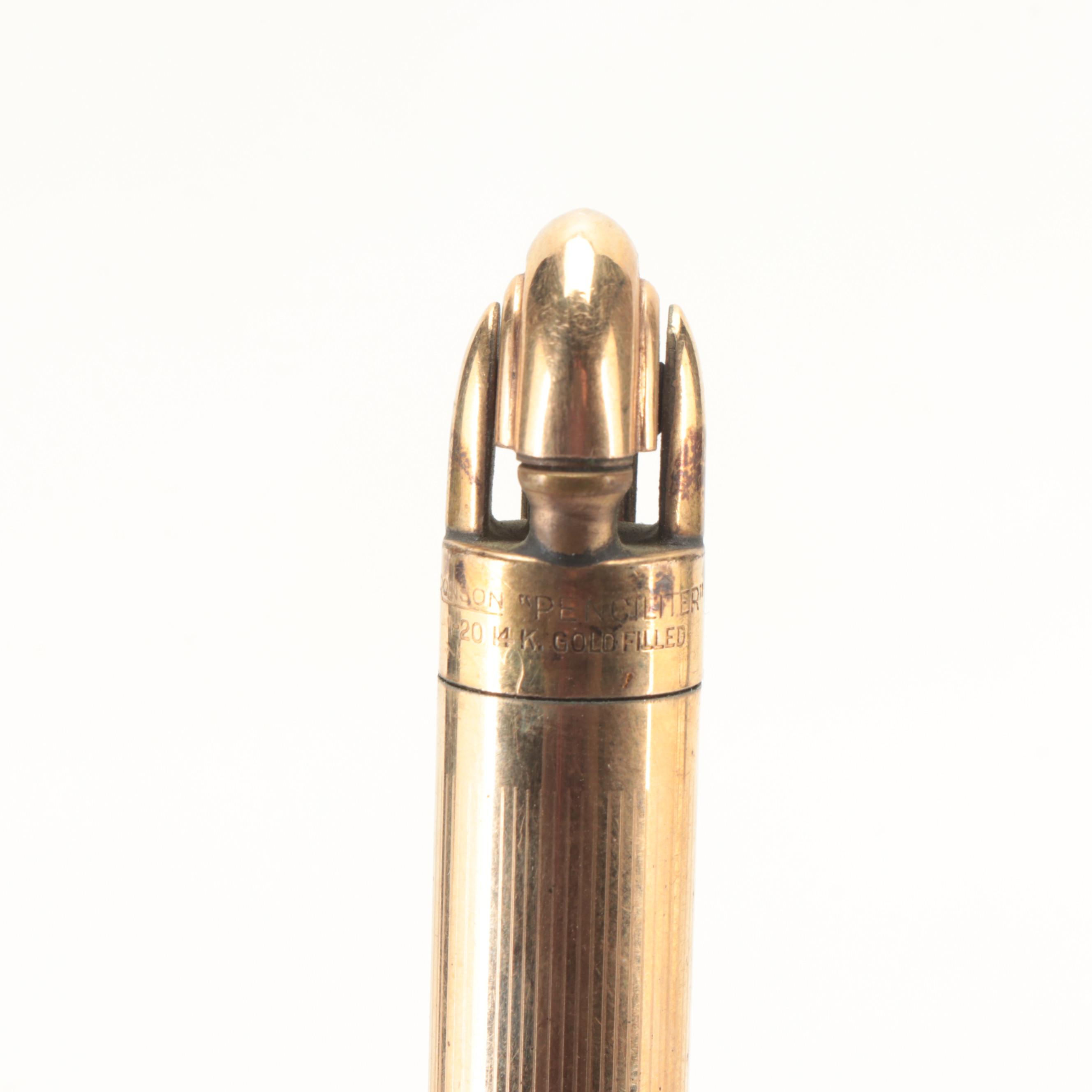 Ronson Gold-Filled "Penciliter", Mechanical Pencil, Ballpoint and Fountain Pen