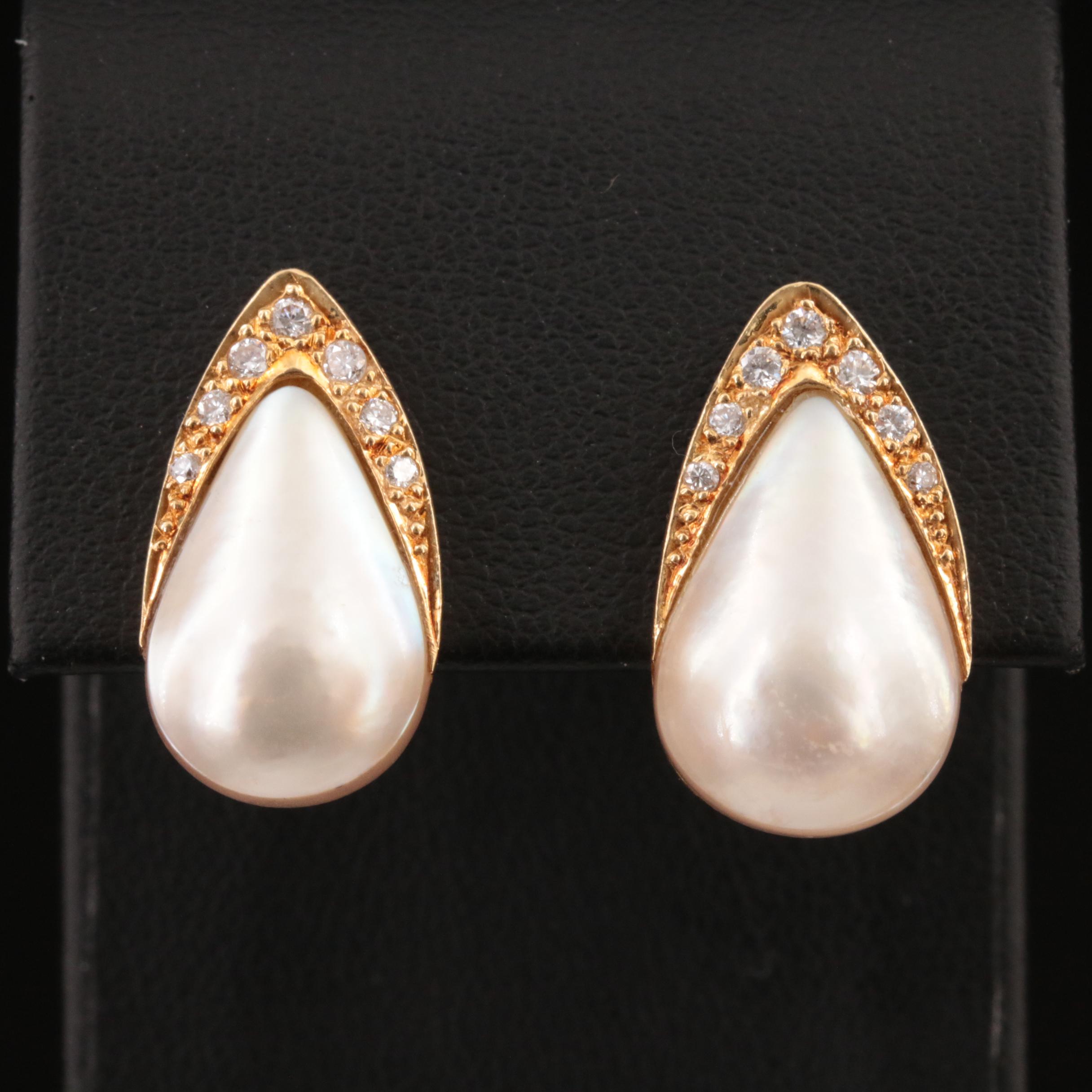 14K Pearl and Diamond Earrings