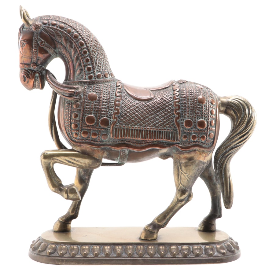 Brass Plated Over Copper Horse Figurine, Early to Mid 20th Century