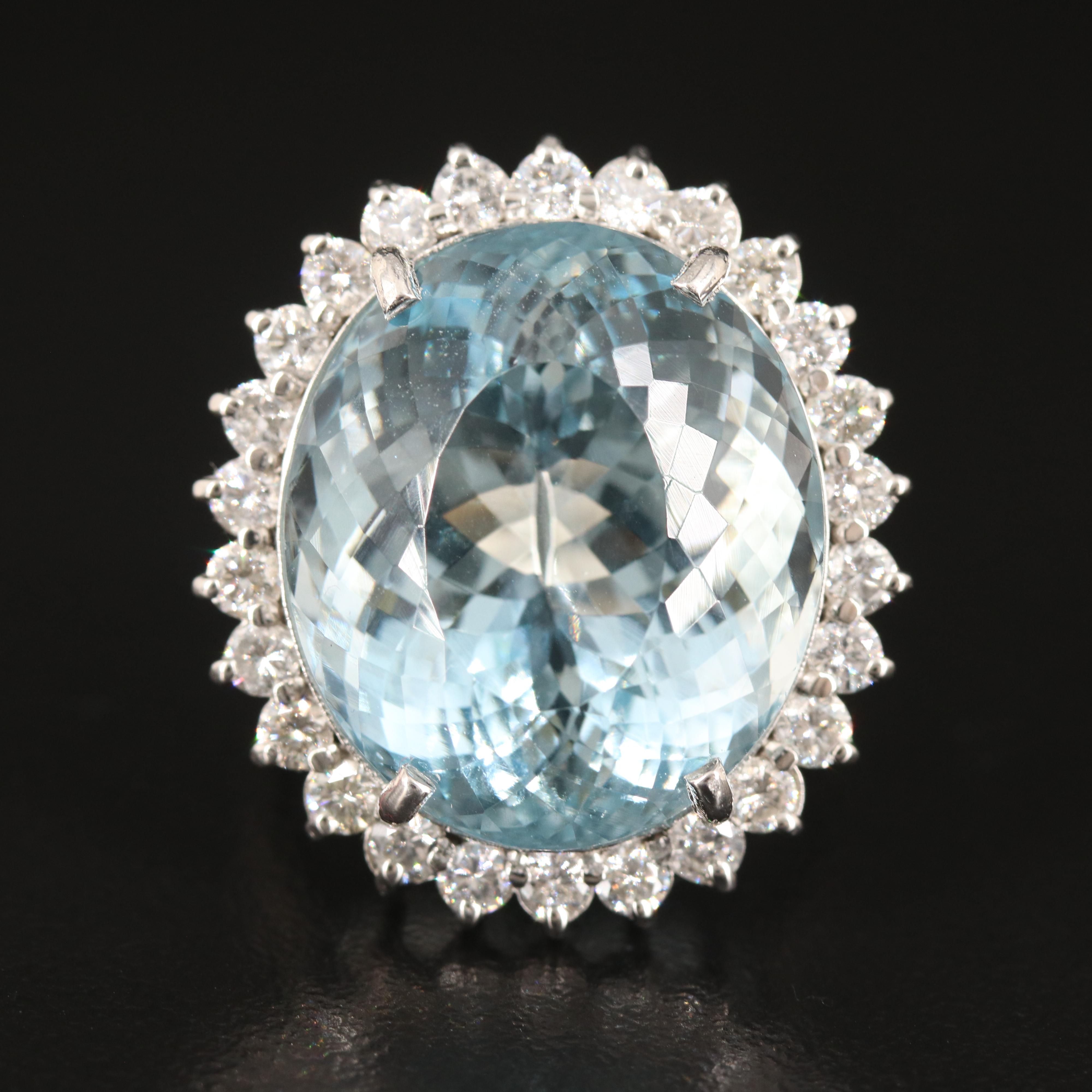 Platinum 30.69 CT Aquamarine and 1.50 CTW Diamond Ring