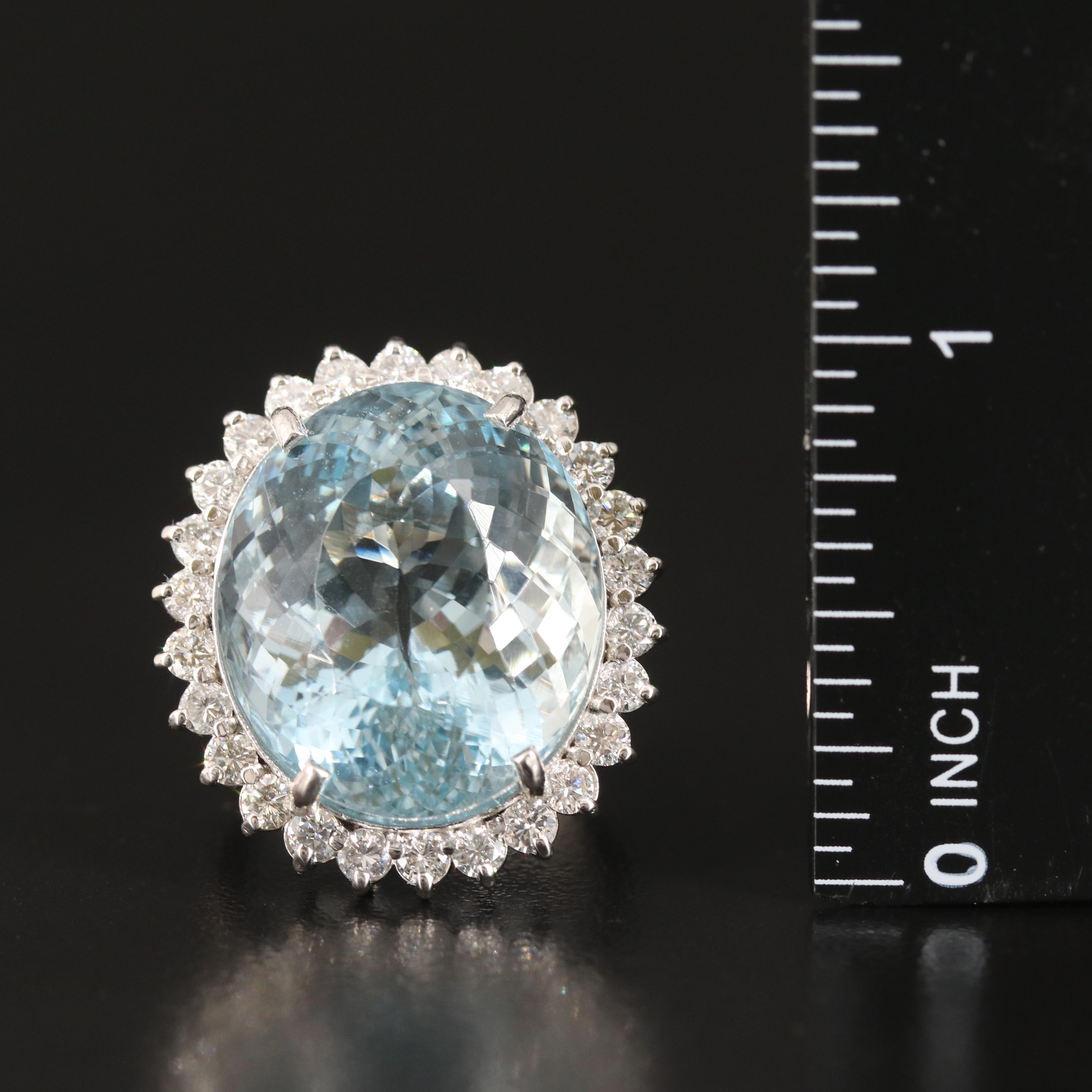 Platinum 30.69 CT Aquamarine and 1.50 CTW Diamond Ring