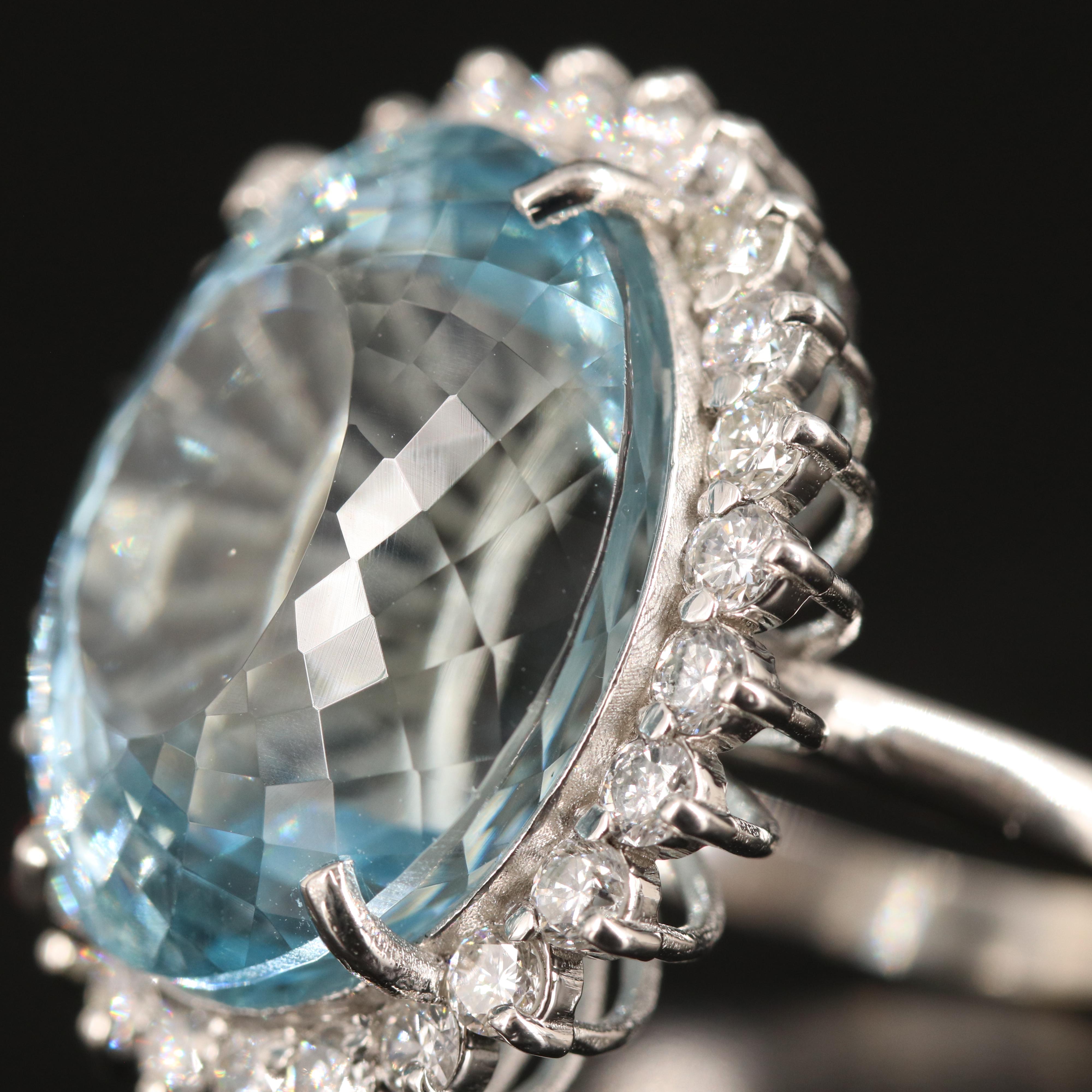Platinum 30.69 CT Aquamarine and 1.50 CTW Diamond Ring